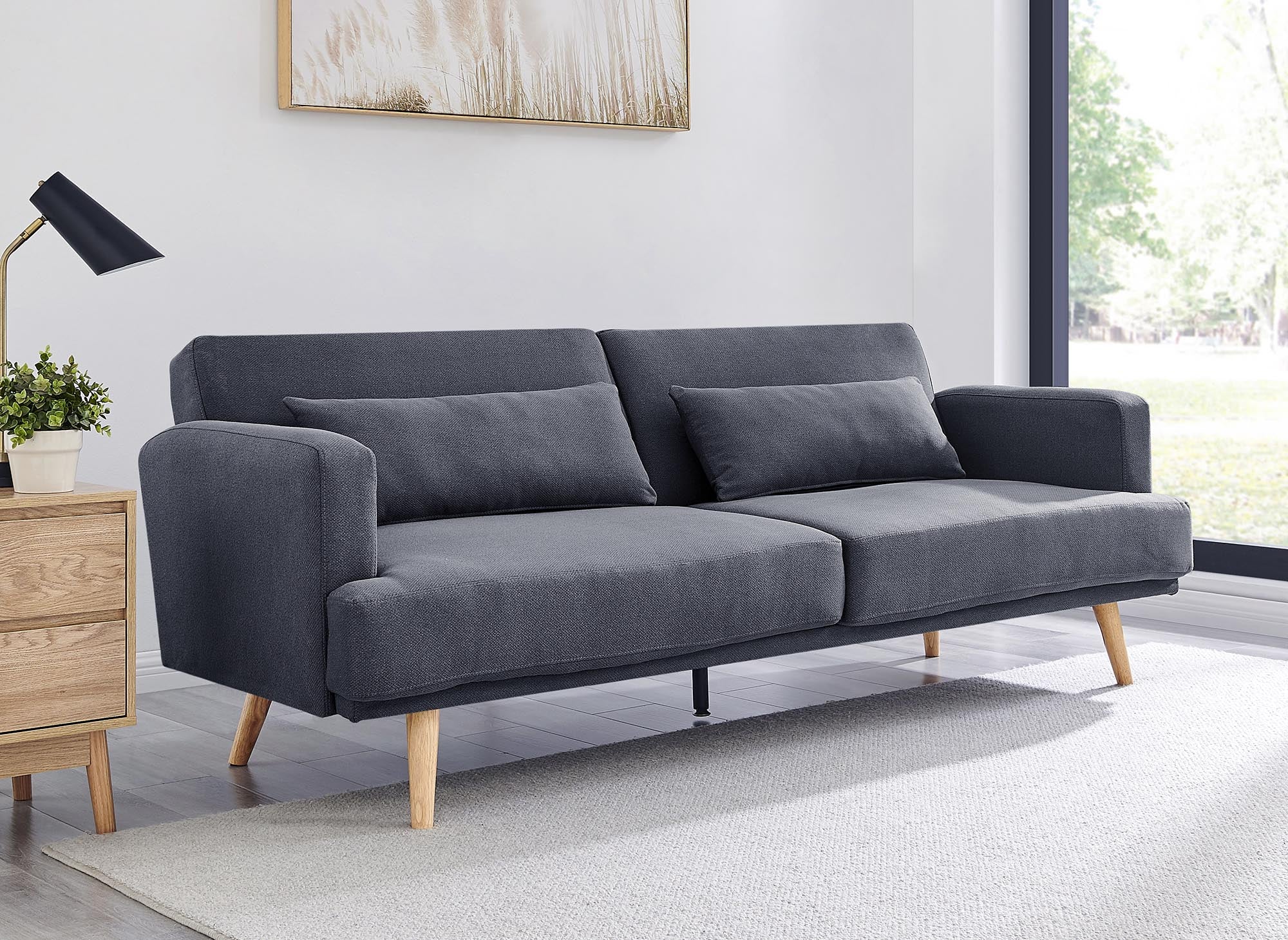 BART 3-Sitzer-Schlafsofa aus dunkelgrauem Stoff