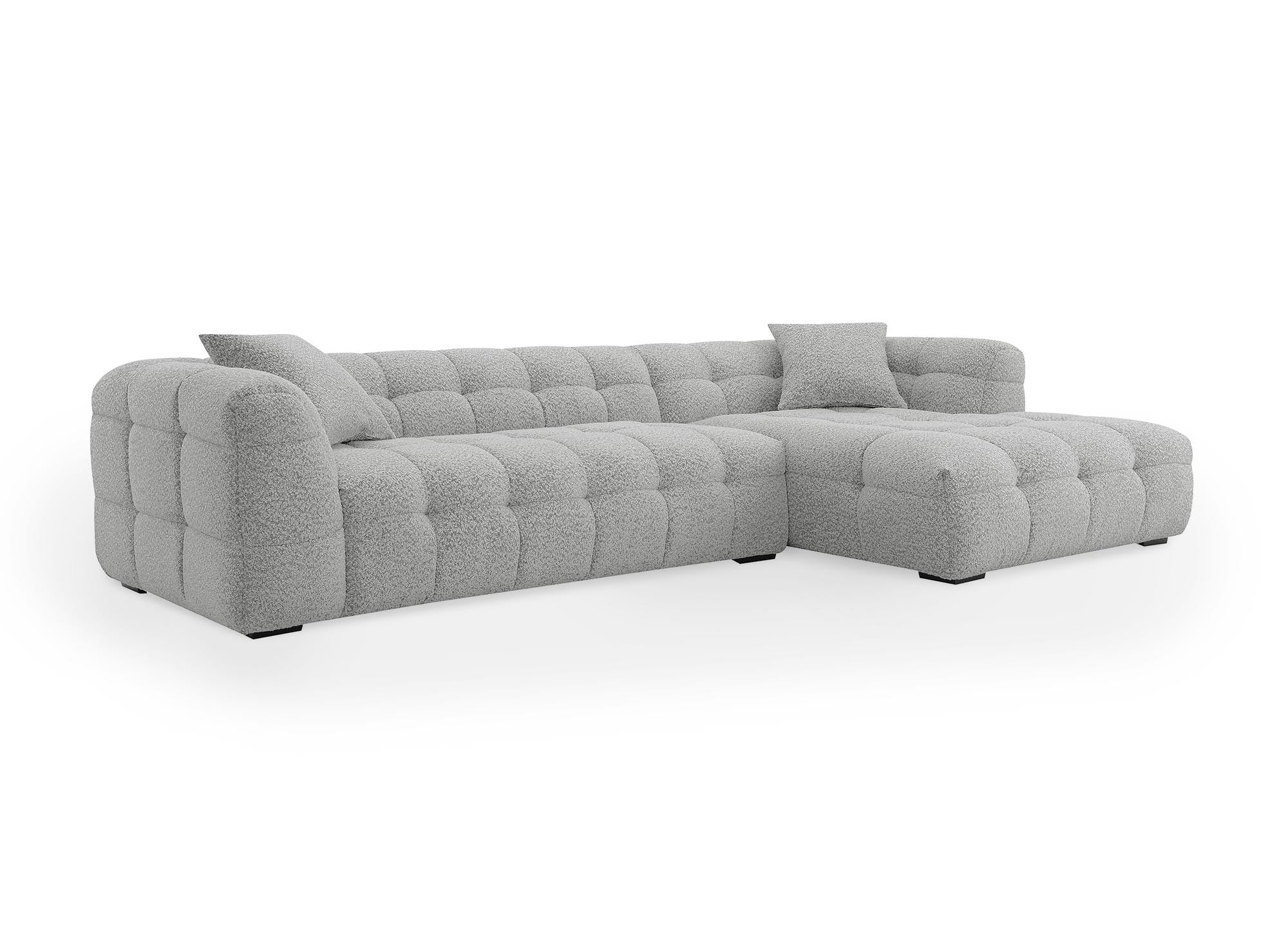 BELLA Ecksofa mit festem Aufsatz in grauer Schaffelloptik - Rechte Ecke