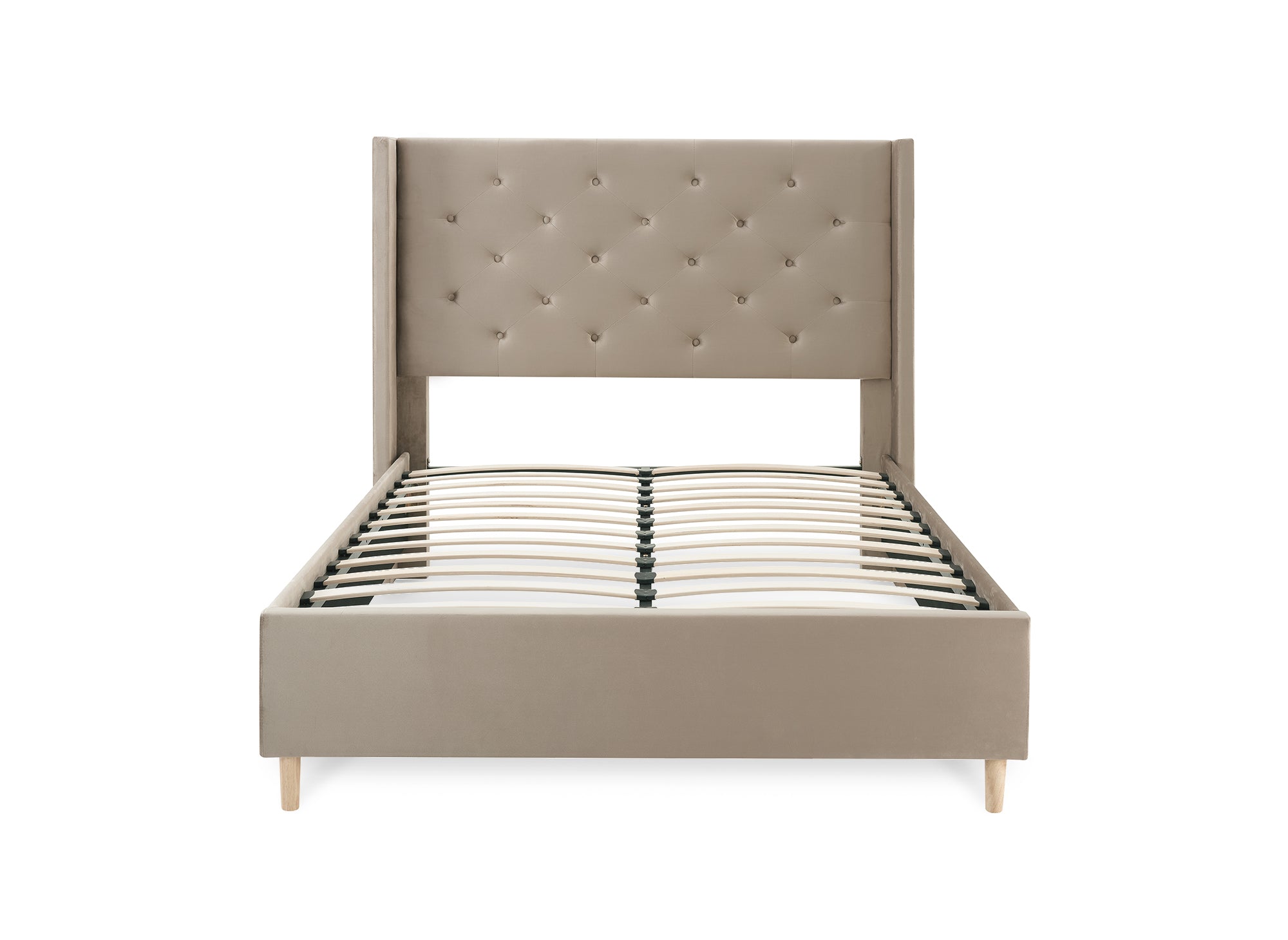 Doppelbett mit taupefarbenem Samtbezug MAREVA 160x200 cm
