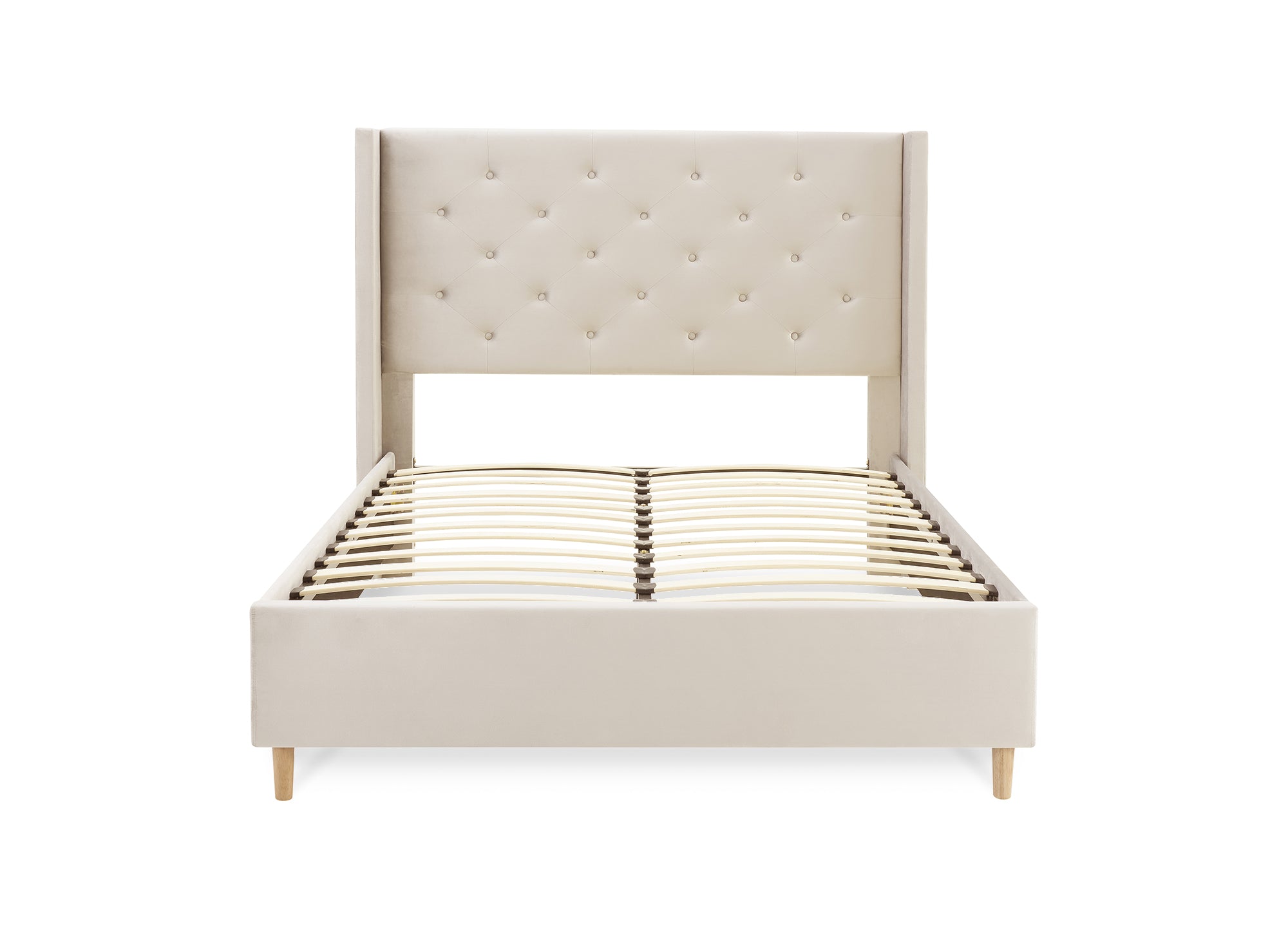 MAREVA Doppelbett aus getuftetem Samt, beige, 160 x 200 cm