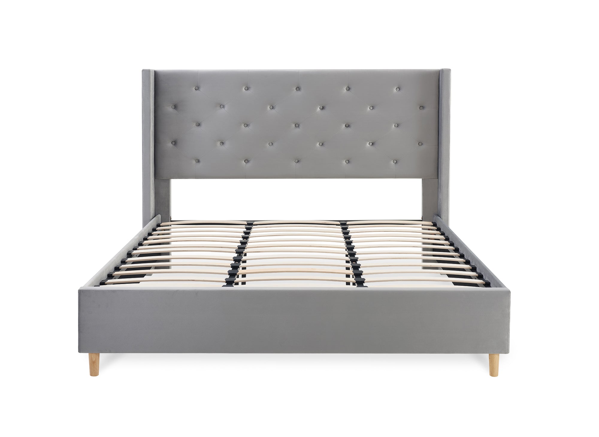 MAREVA Doppelbett aus getuftetem Samt, grau, 180 x 200 cm
