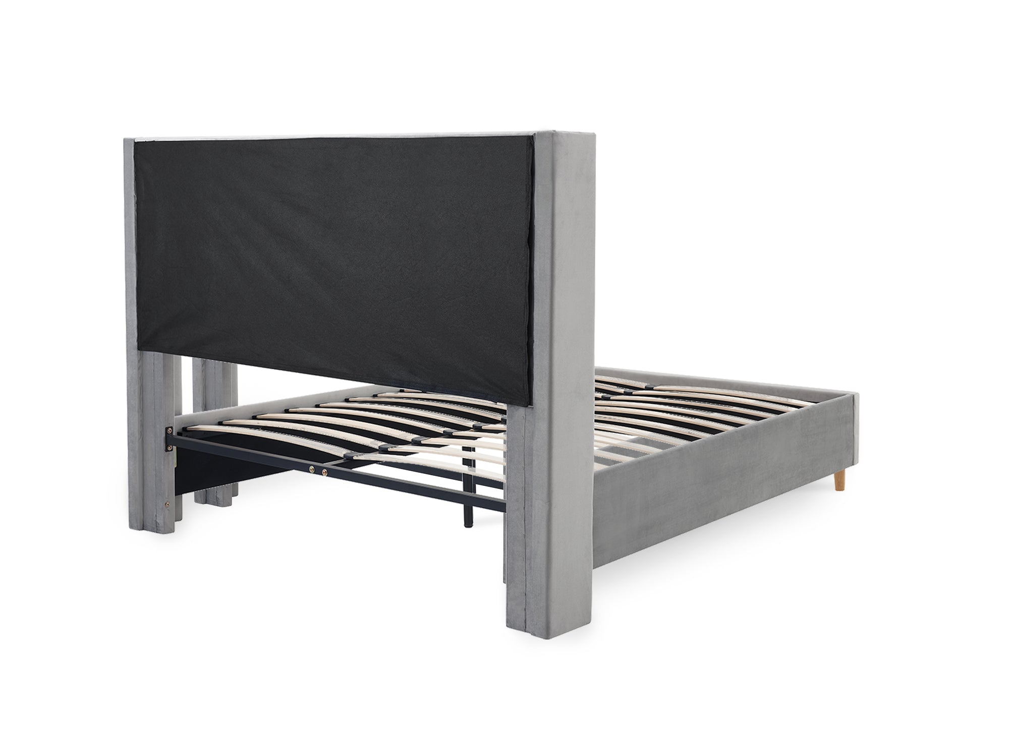 MAREVA Doppelbett aus getuftetem Samt, grau, 140 x 190 cm