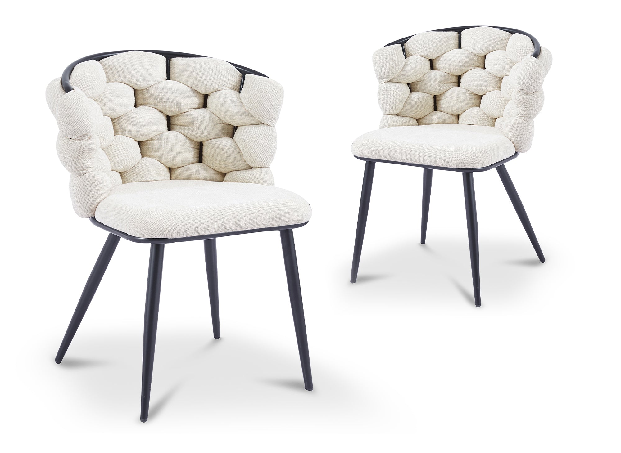 2er-Set Stühle aus beigem Stoff mit schwarzen Metallbeinen CECILE