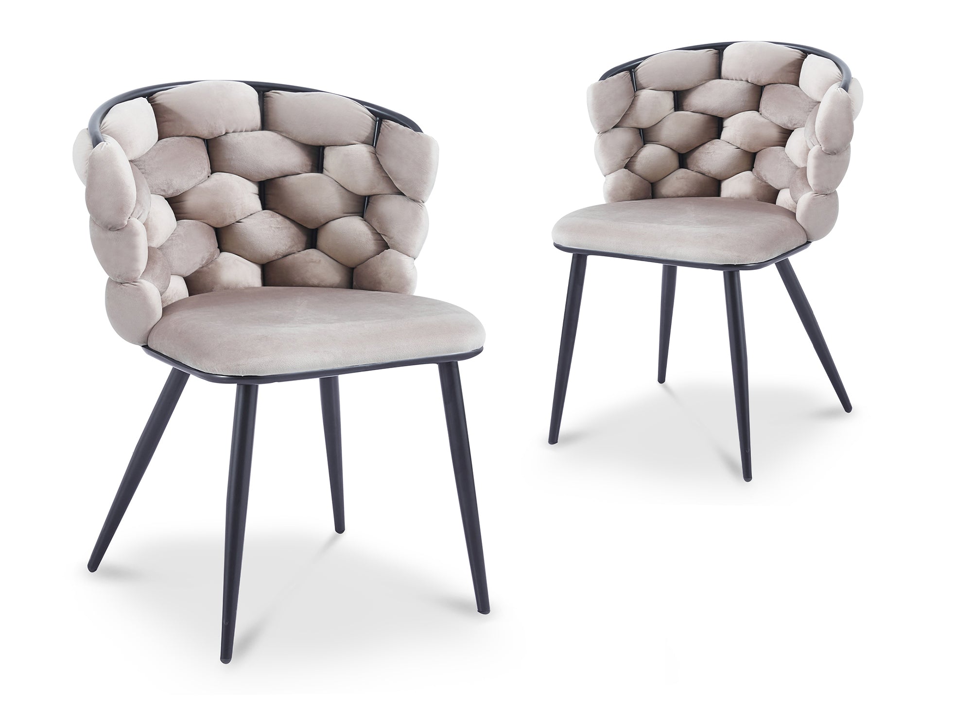 2er-Set taupefarbene Samtstühle mit schwarzen Metallbeinen CECILE