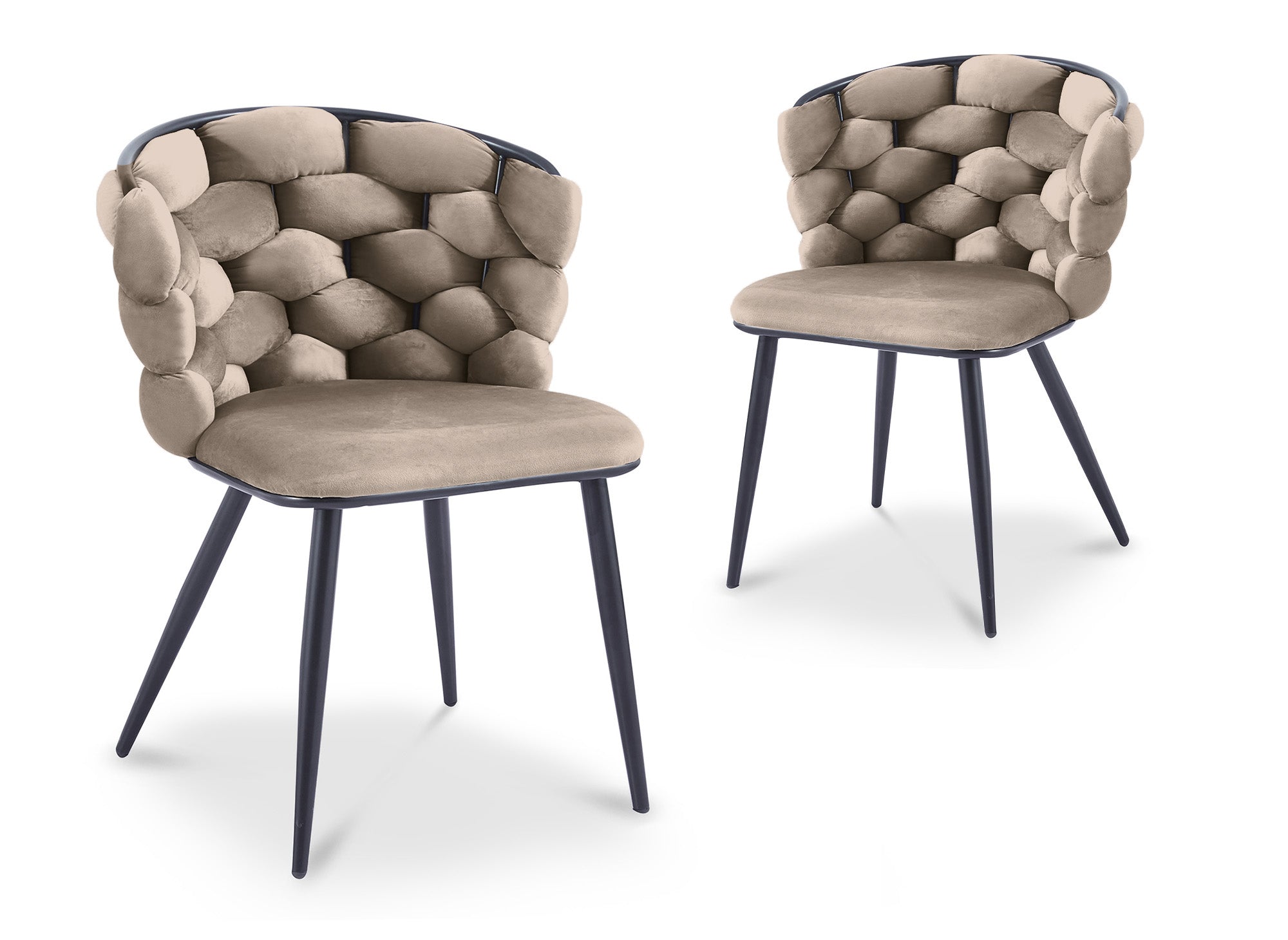 2er-Set taupefarbene Samtstühle mit schwarzen Metallbeinen CECILE