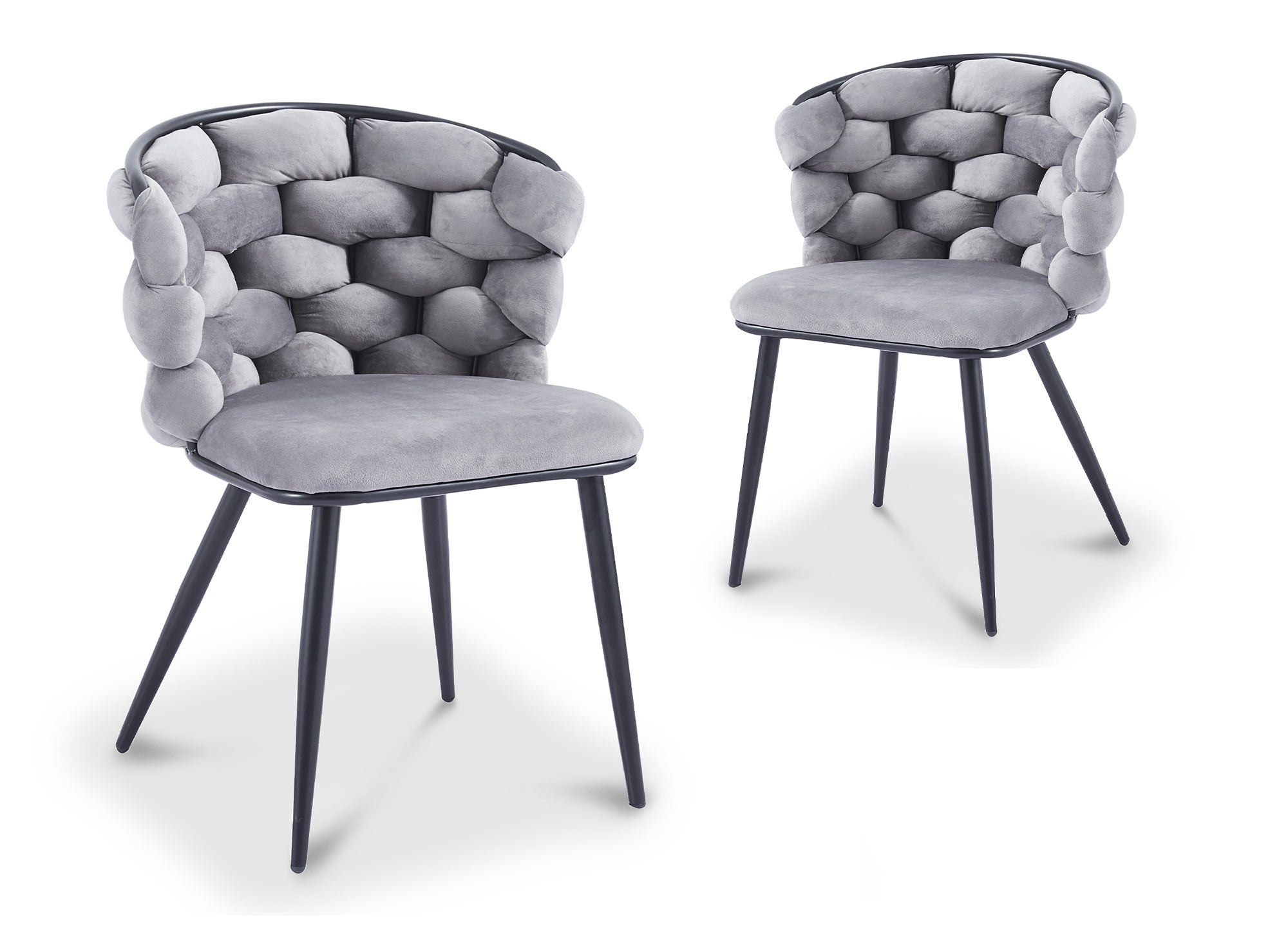 2er-Set Stühle aus grauem Samt mit schwarzen Metallbeinen CECILE