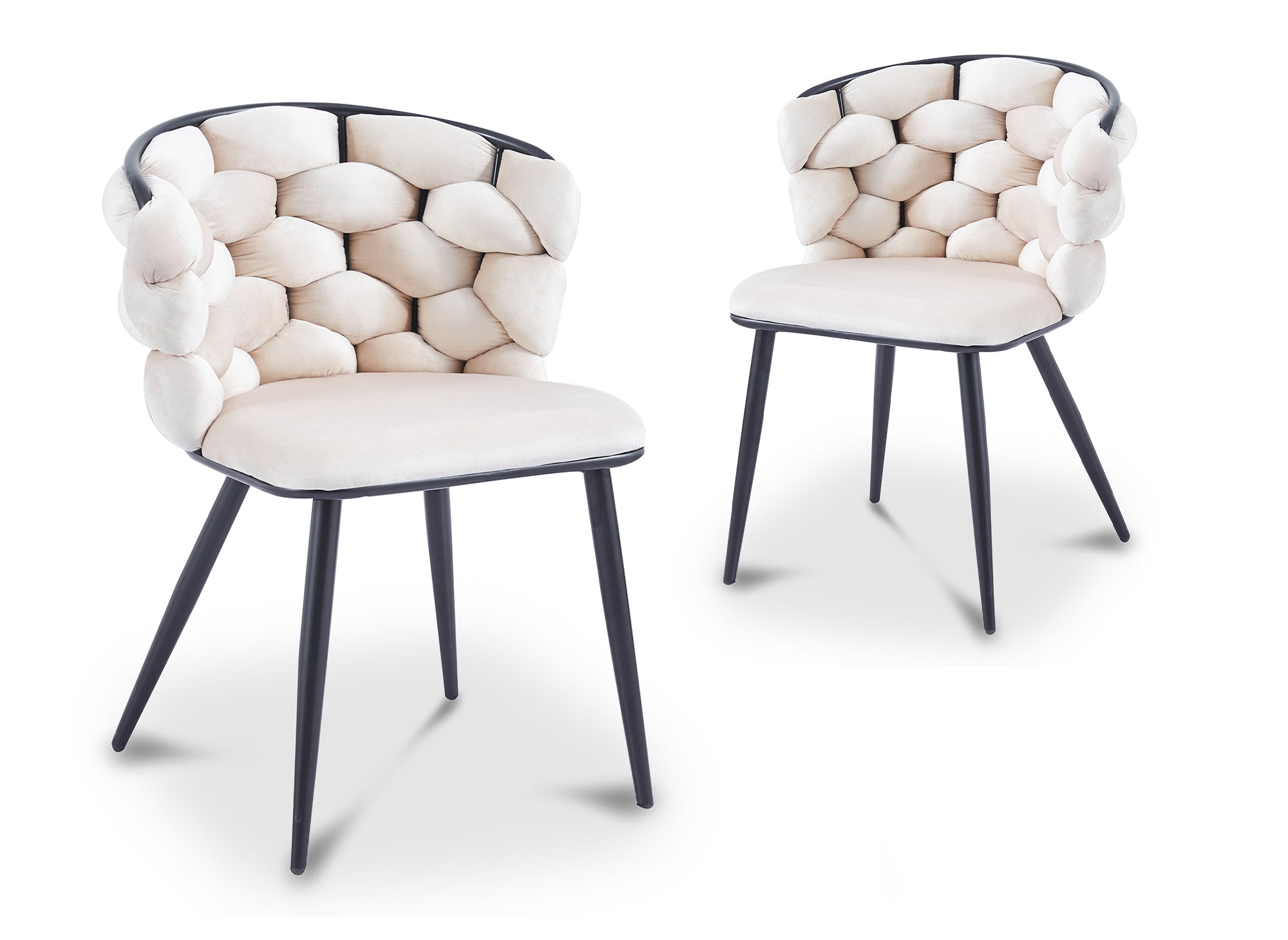 2er-Set beige Samtstühle mit schwarzen Metallbeinen CECILE