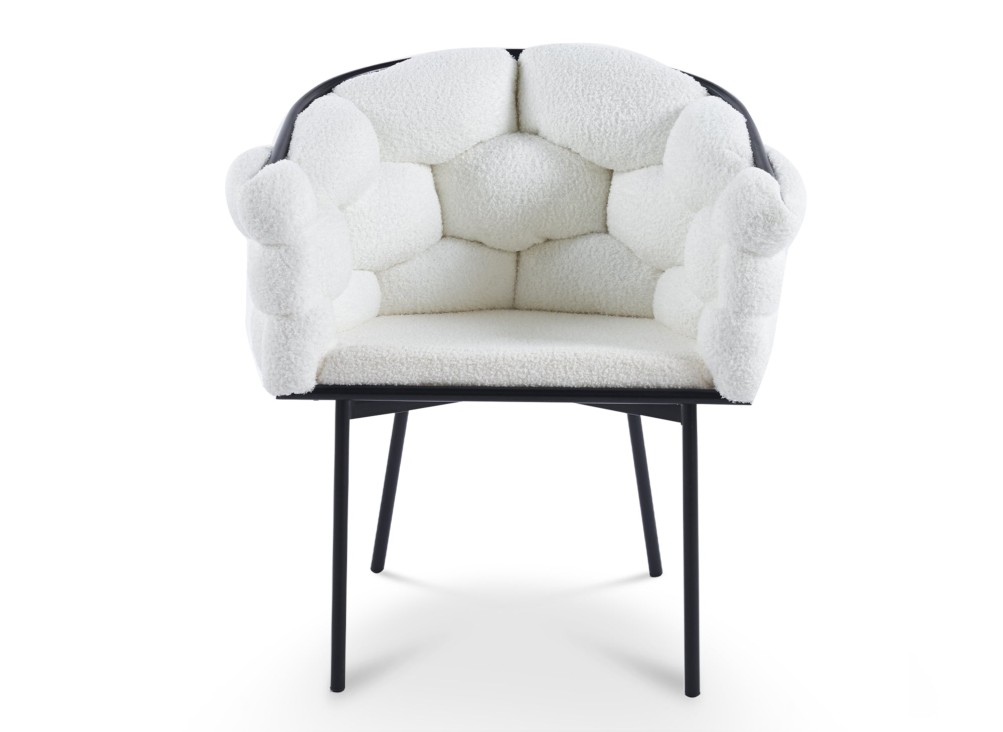 2er-Set Stühle in weißer Schaffelloptik mit schwarzen Metallbeinen CHARLOTTE