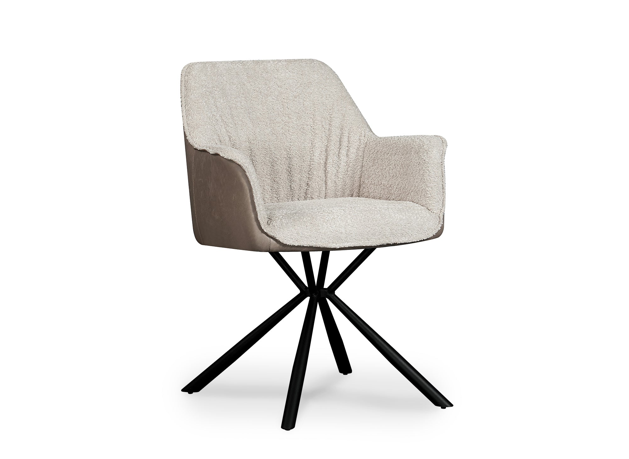 2er-Set Stühle mit Armlehnen aus beigem Frotteestoff und braunem Kunstleder PIRO