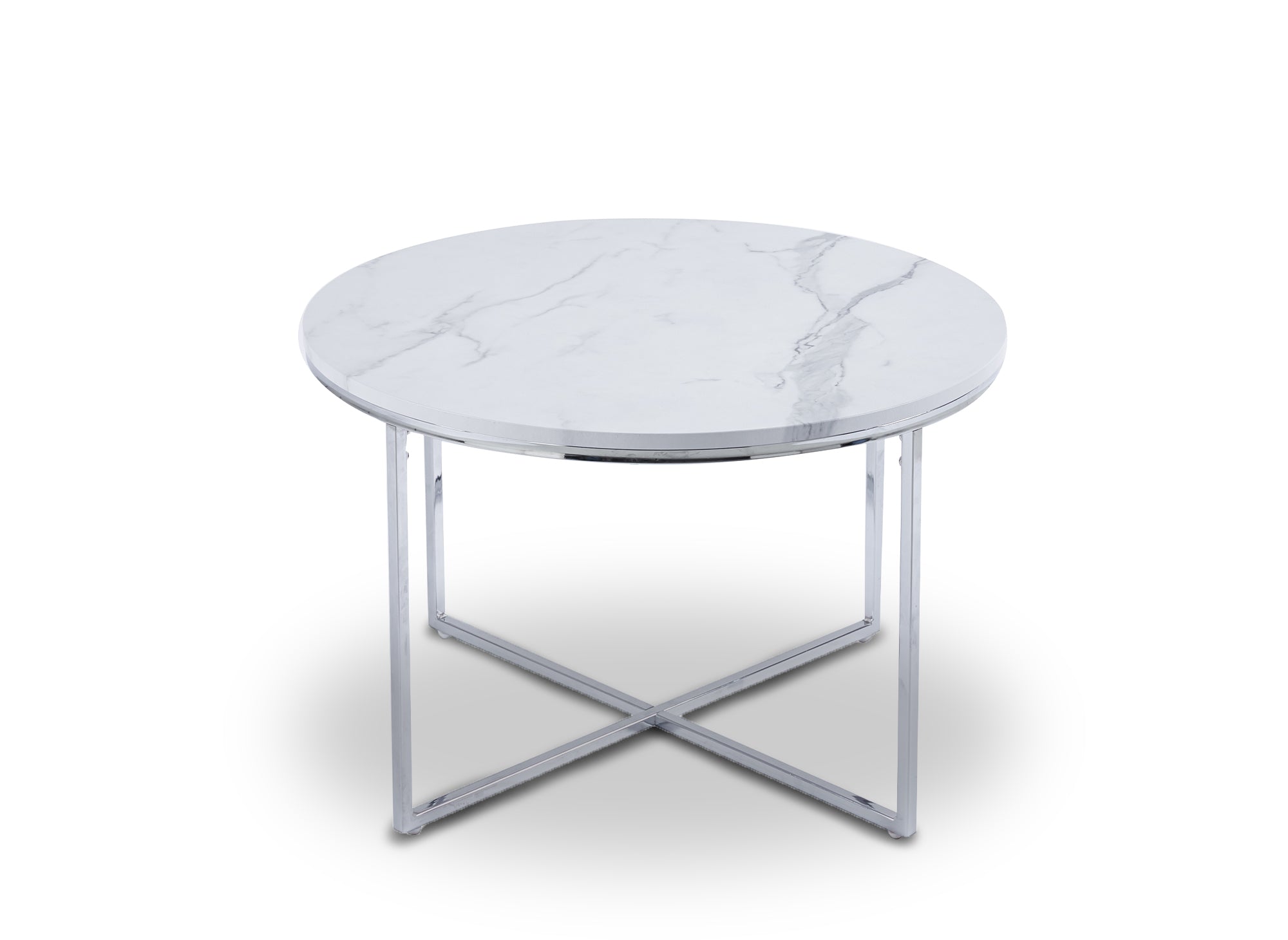 ROYCE runder Couchtisch in Marmoroptik mit Chrombeinen
