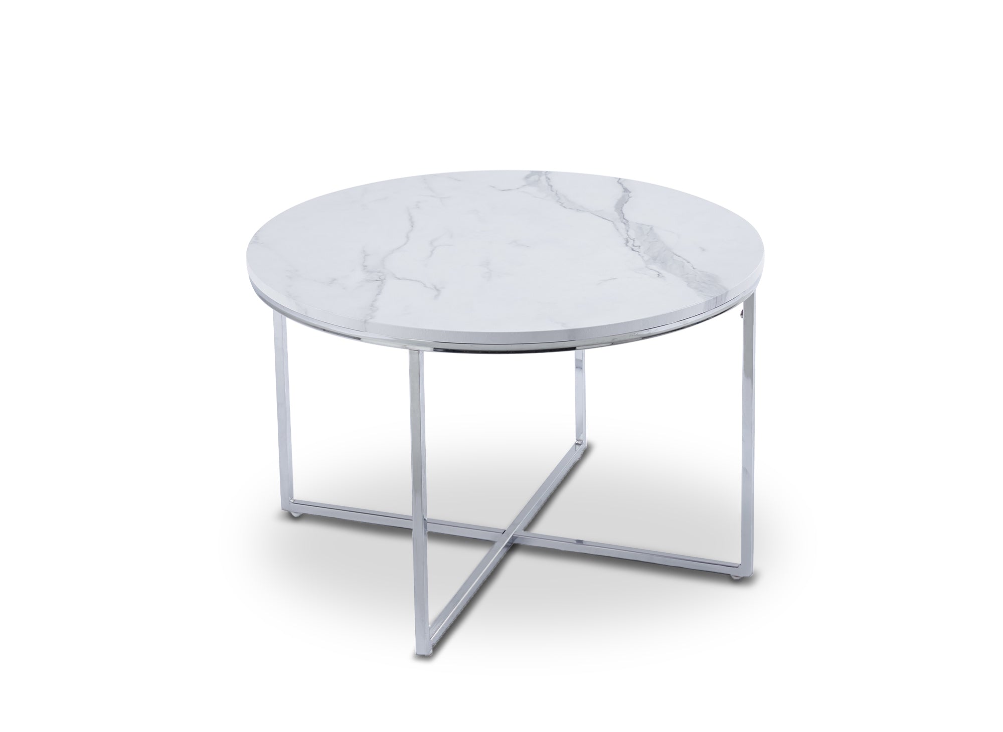 ROYCE runder Couchtisch in Marmoroptik mit Chrombeinen