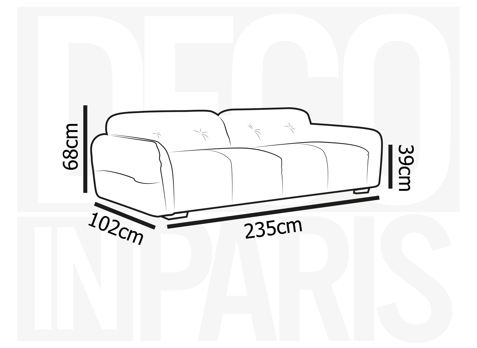 PICASSO 3-Sitzer-Sofa aus grauem Samt