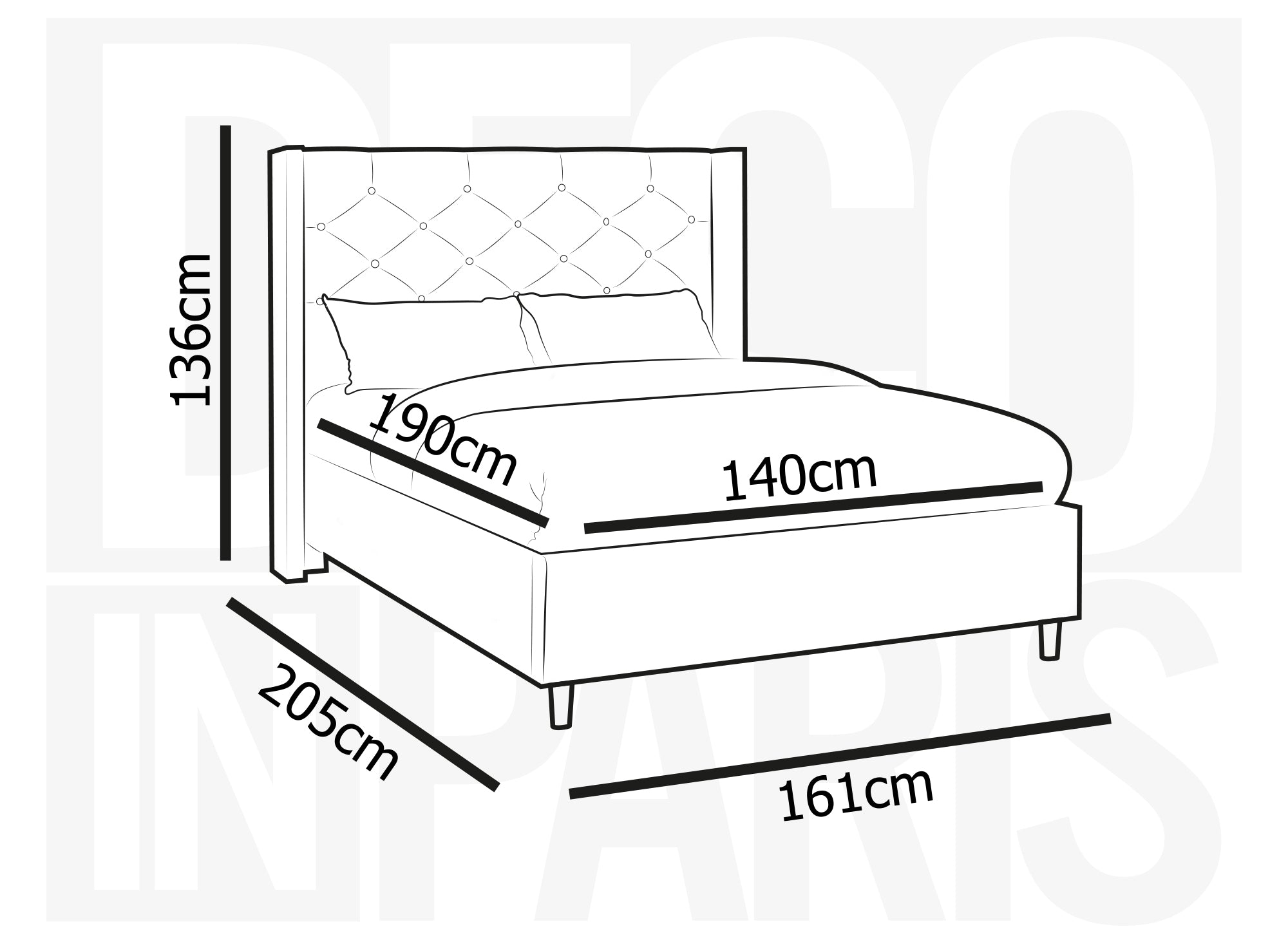 MAREVA Doppelbett aus getuftetem Samt, grau, 140 x 190 cm