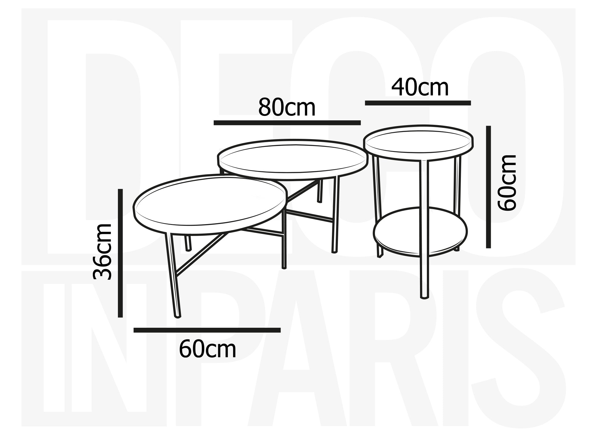 3er-Set RIONA runde Couchtische aus Holz und Glas