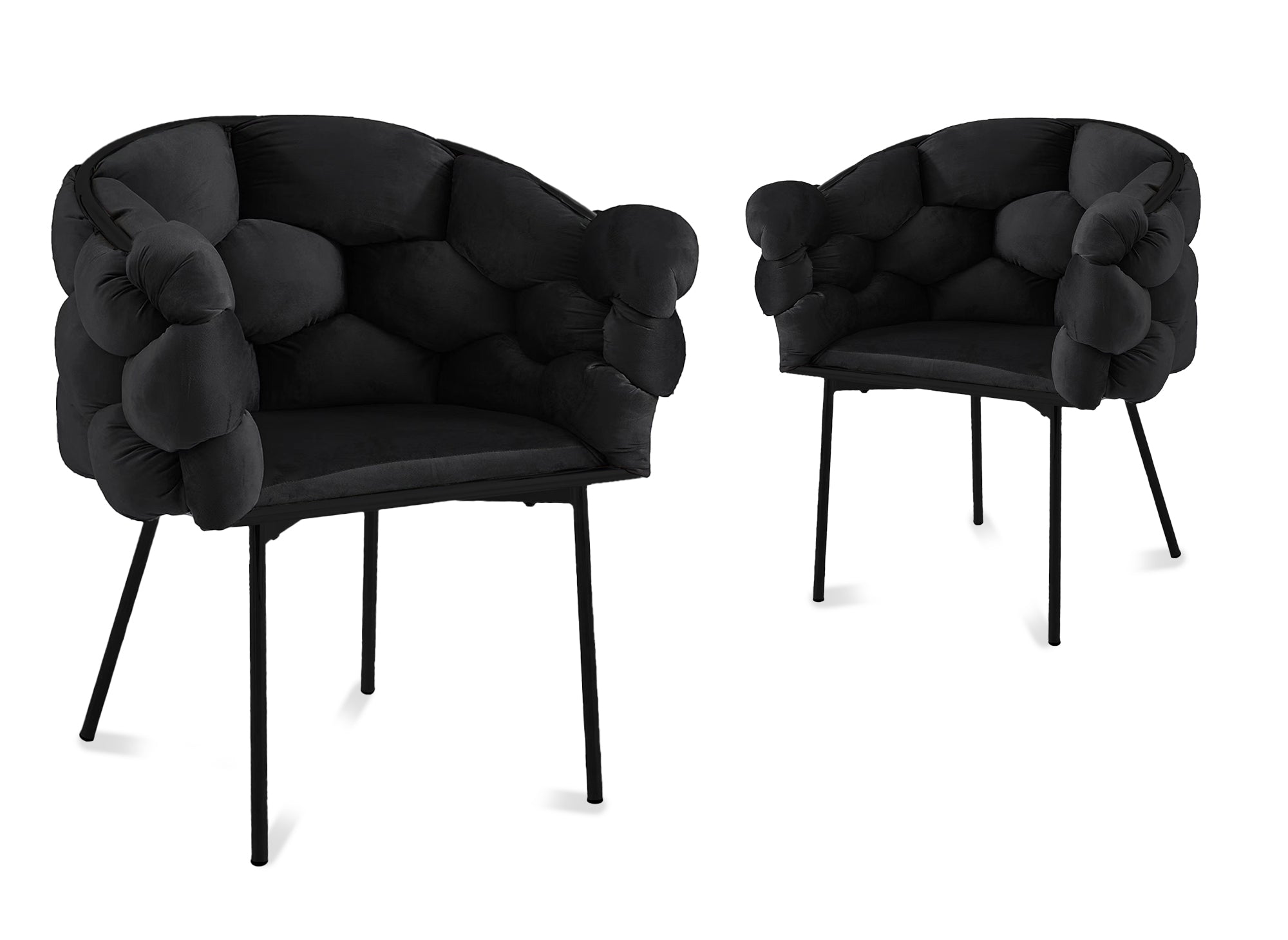 2er-Set schwarzer Samtstühle mit schwarzen Metallbeinen CHARLOTTE
