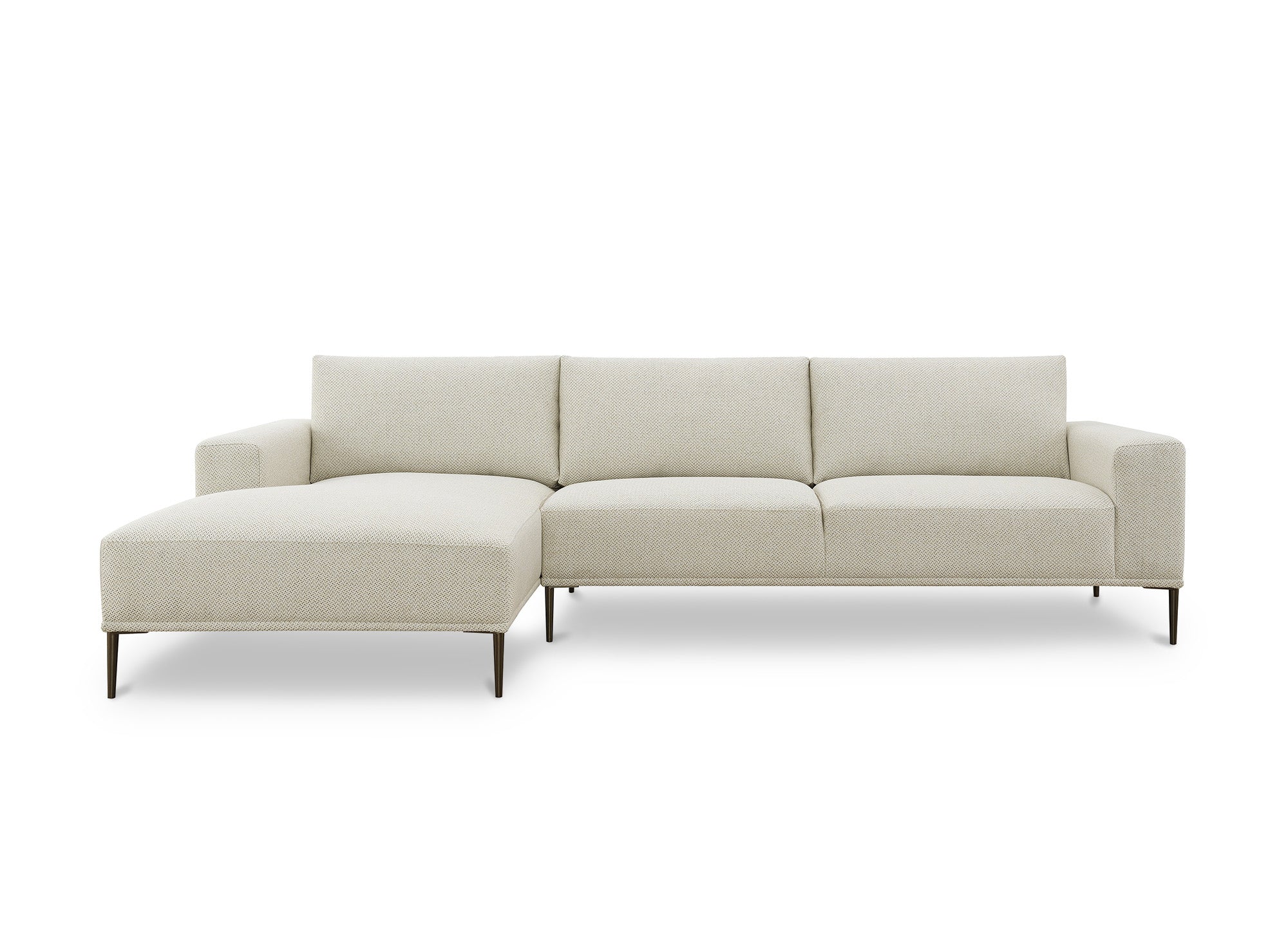 Ecksofa ARNOLD aus beigefarbenem Stoff mit Chaiselongue - Linke Ecke