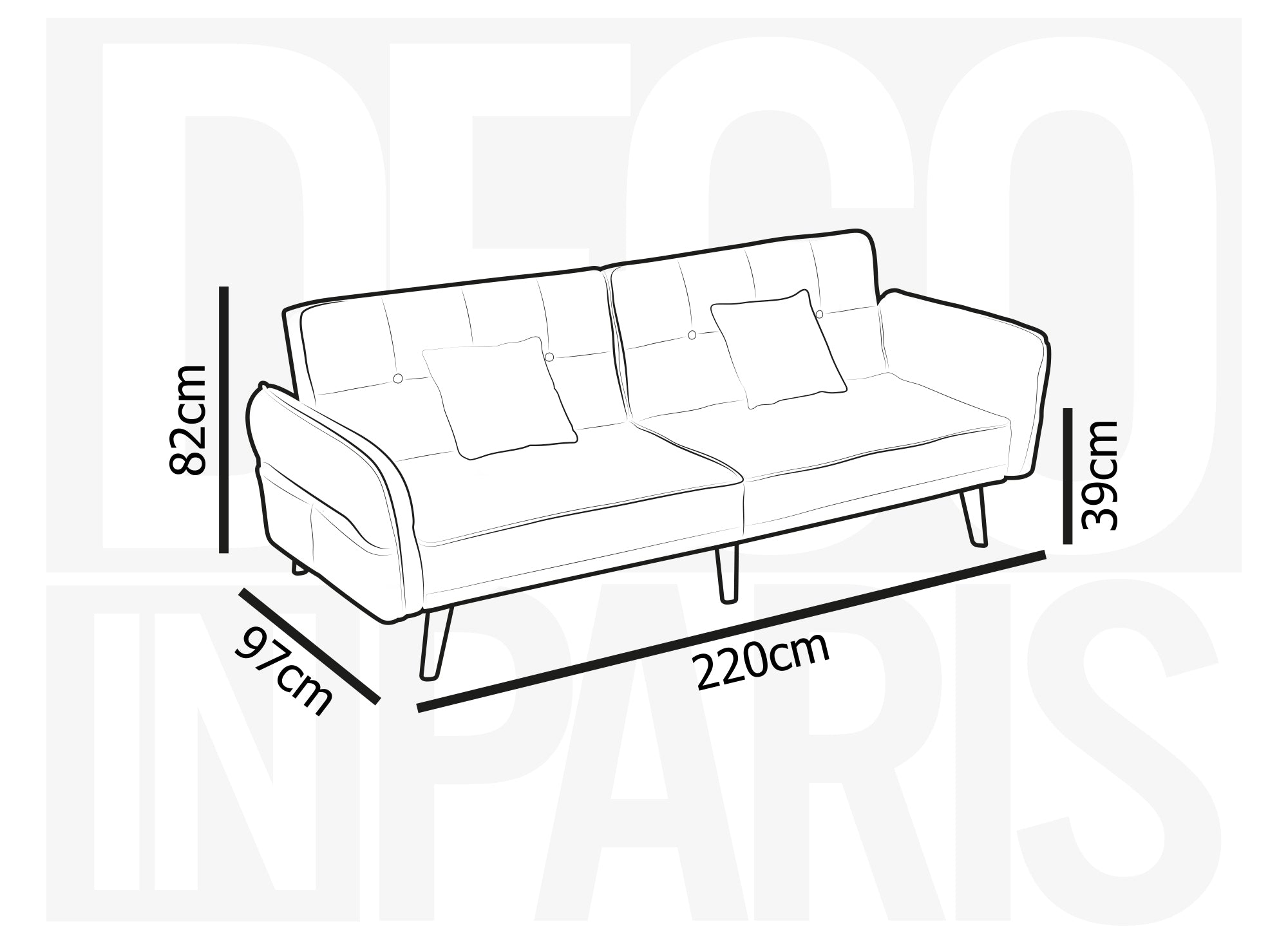 CHILI 3-Sitzer-Schlafsofa aus grauem Stoff