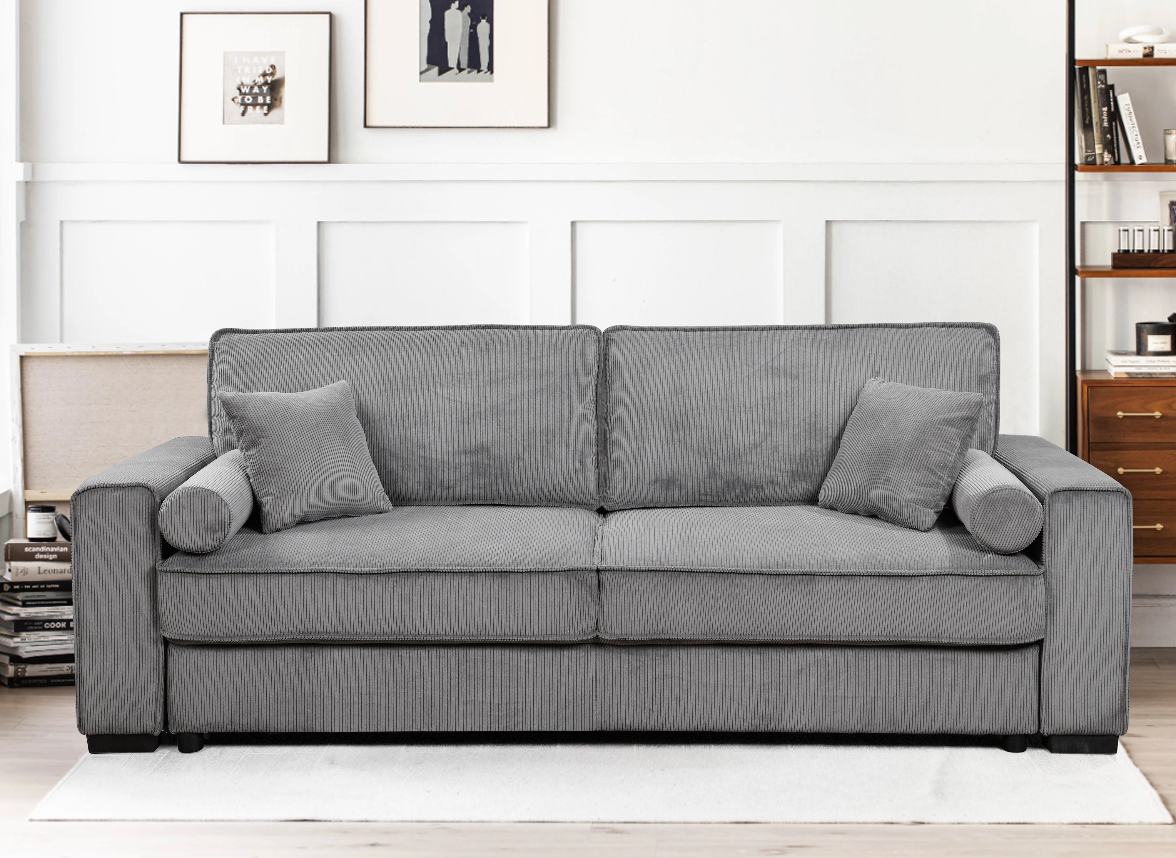 ALINE 3-Sitzer-Schlafsofa aus grauem Cord