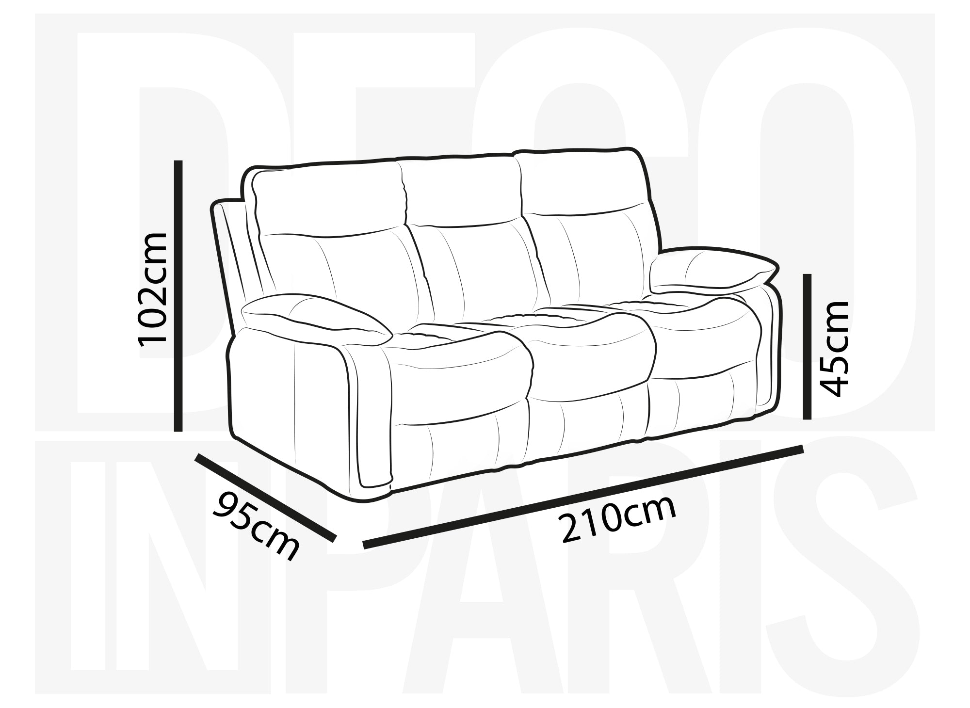 ELISE 3-Sitzer elektrisches Relaxsofa aus hellgrauem Kunstleder