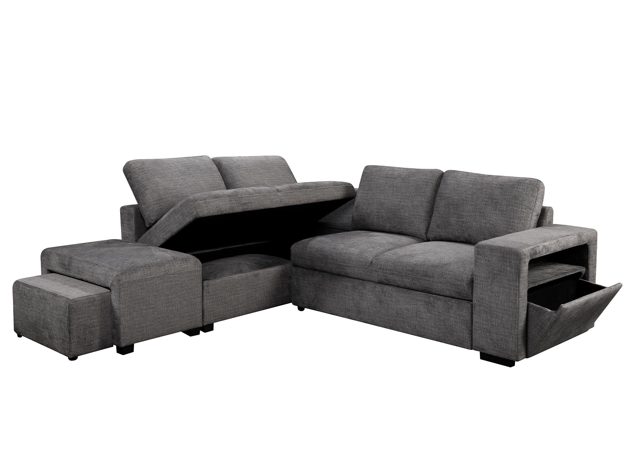 ALBAN Ecksofa aus dunkelgrauem Stoff – Linke Ecke