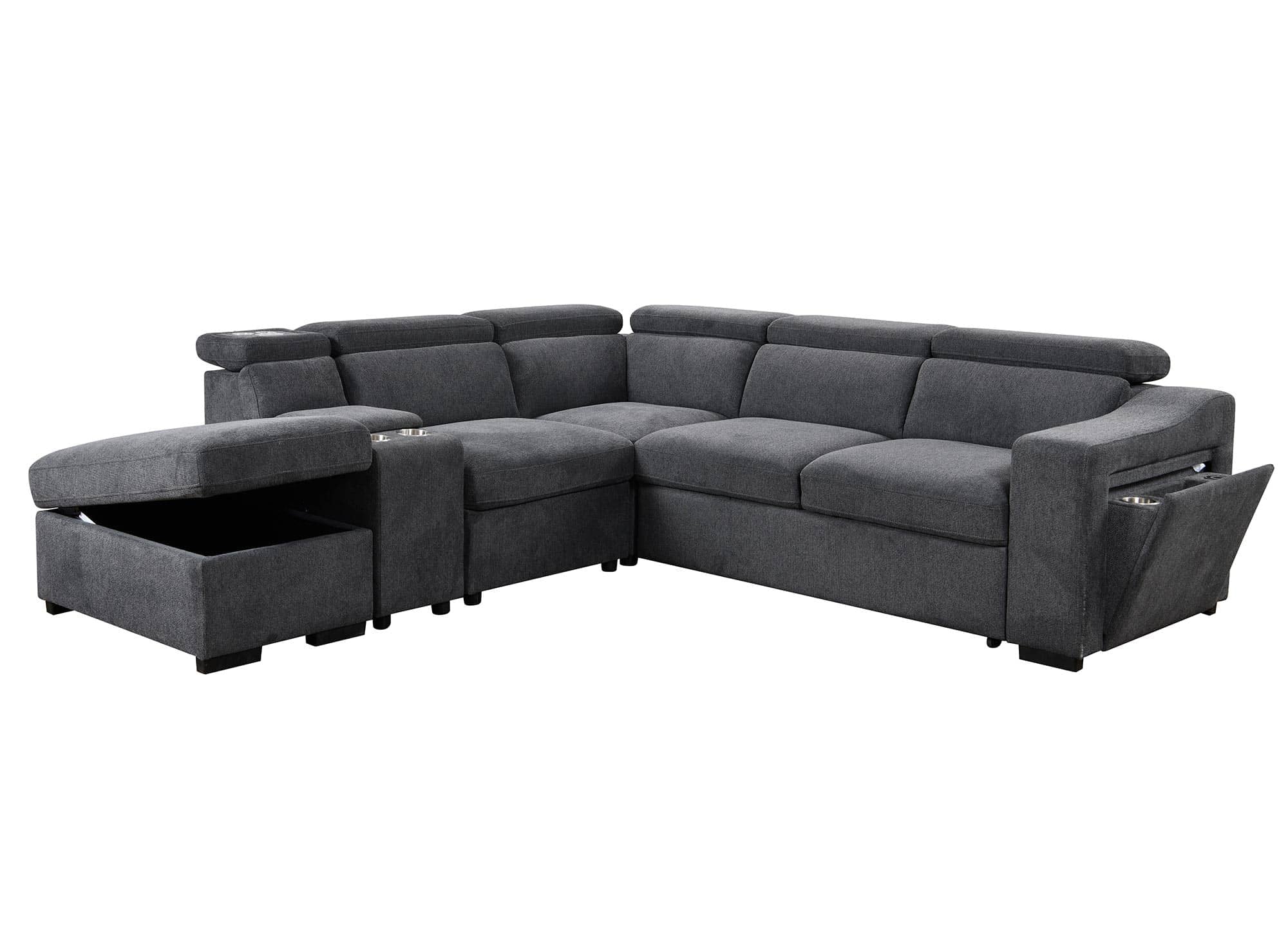 DEREK XL Ecksofa aus dunkelgrauem Stoff – Linke Ecke
