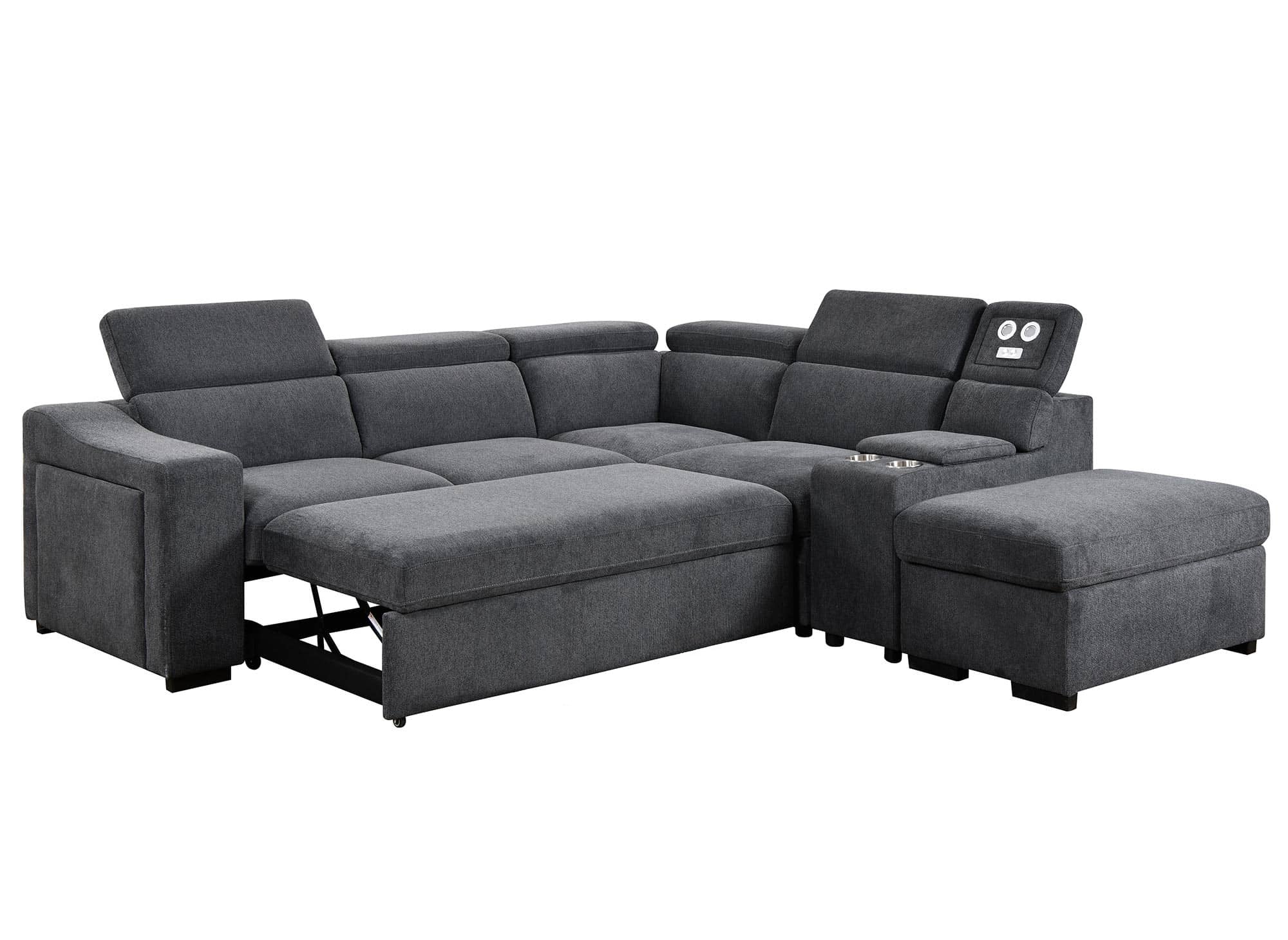 DEREK XL Ecksofa aus dunkelgrauem Stoff – rechtwinklig