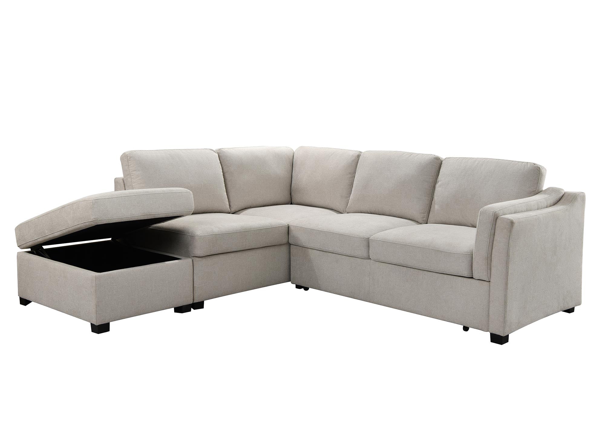 BARNEY beiges Stoffschlafsofa mit Stauraum - Linke Ecke