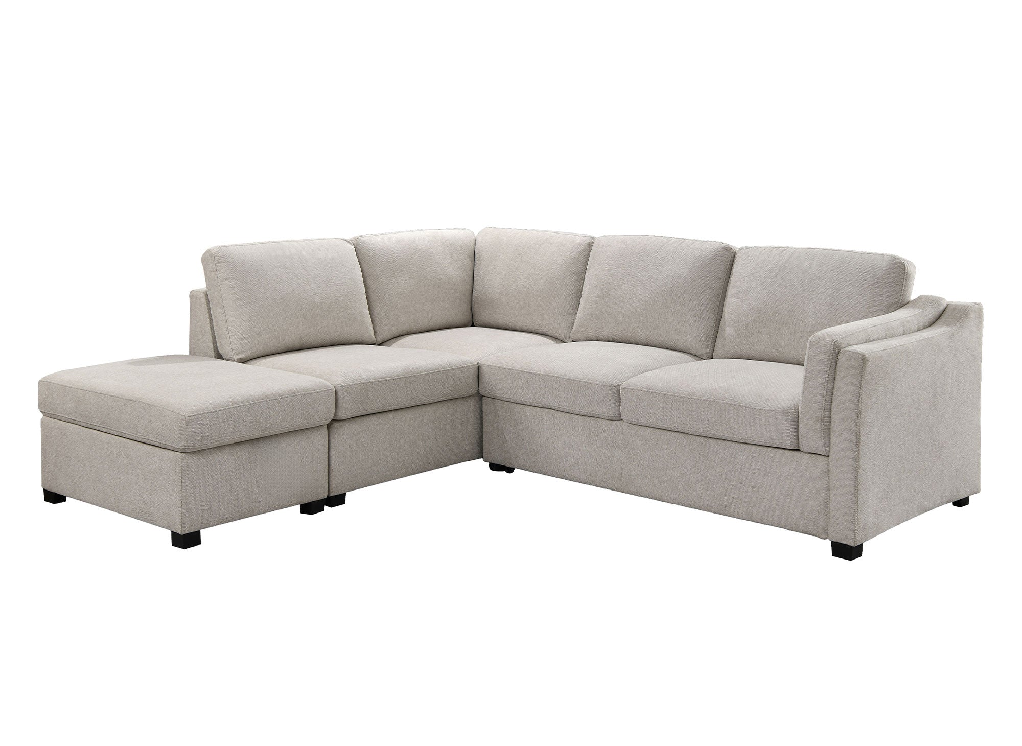 BARNEY beiges Stoffschlafsofa mit Stauraum - Linke Ecke