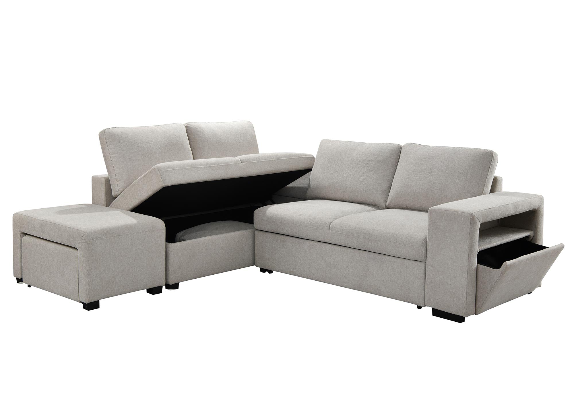 ALBAN Ecksofa aus beigefarbenem Stoff – Linke Ecke