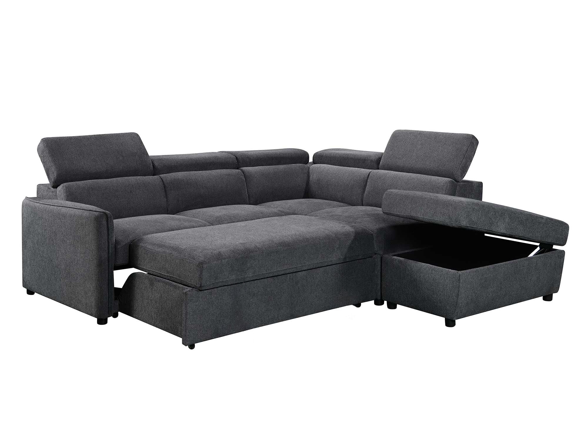 NAIROBI Ecksofa aus grauem Stoff – rechtwinklig