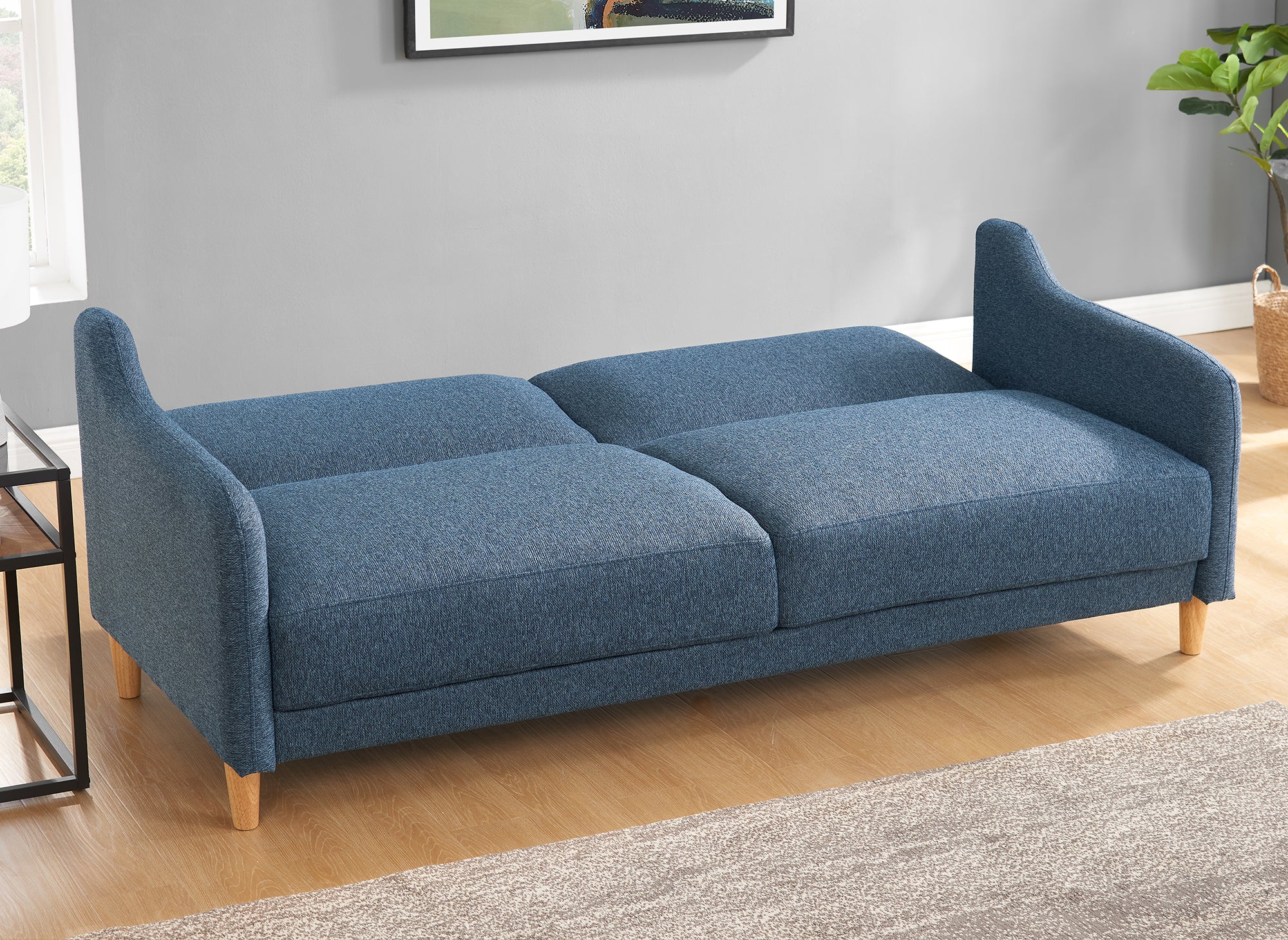 MARLON 3-Sitzer-Schlafsofa aus blauem Stoff