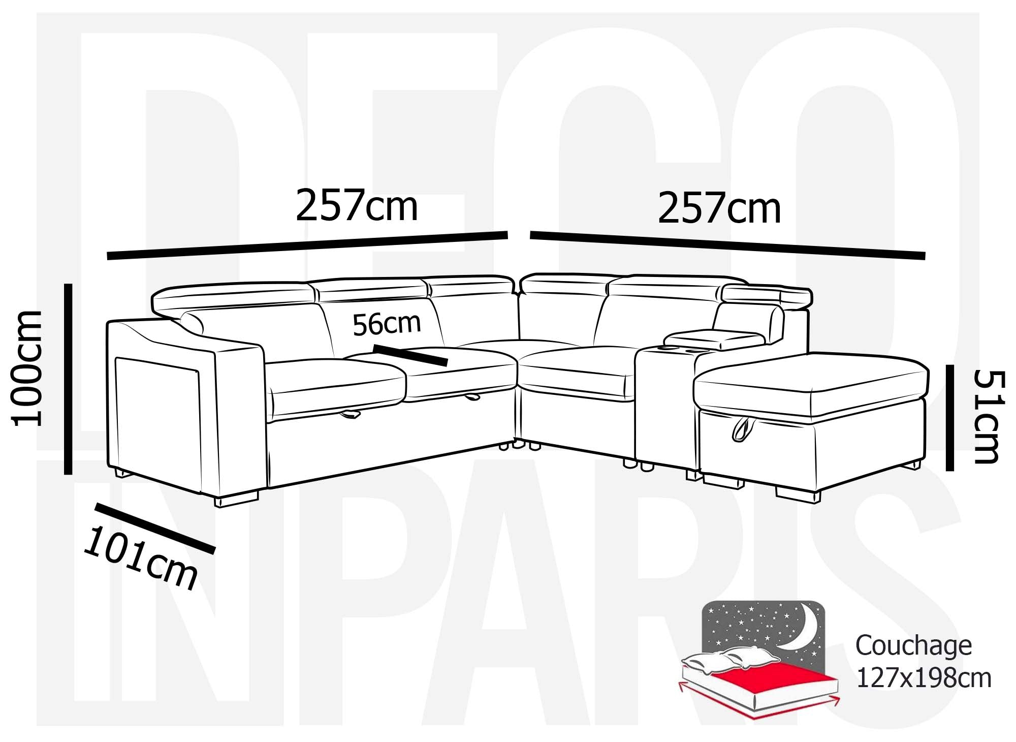 DEREK XL Ecksofa aus beigem Stoff, rechtwinklig