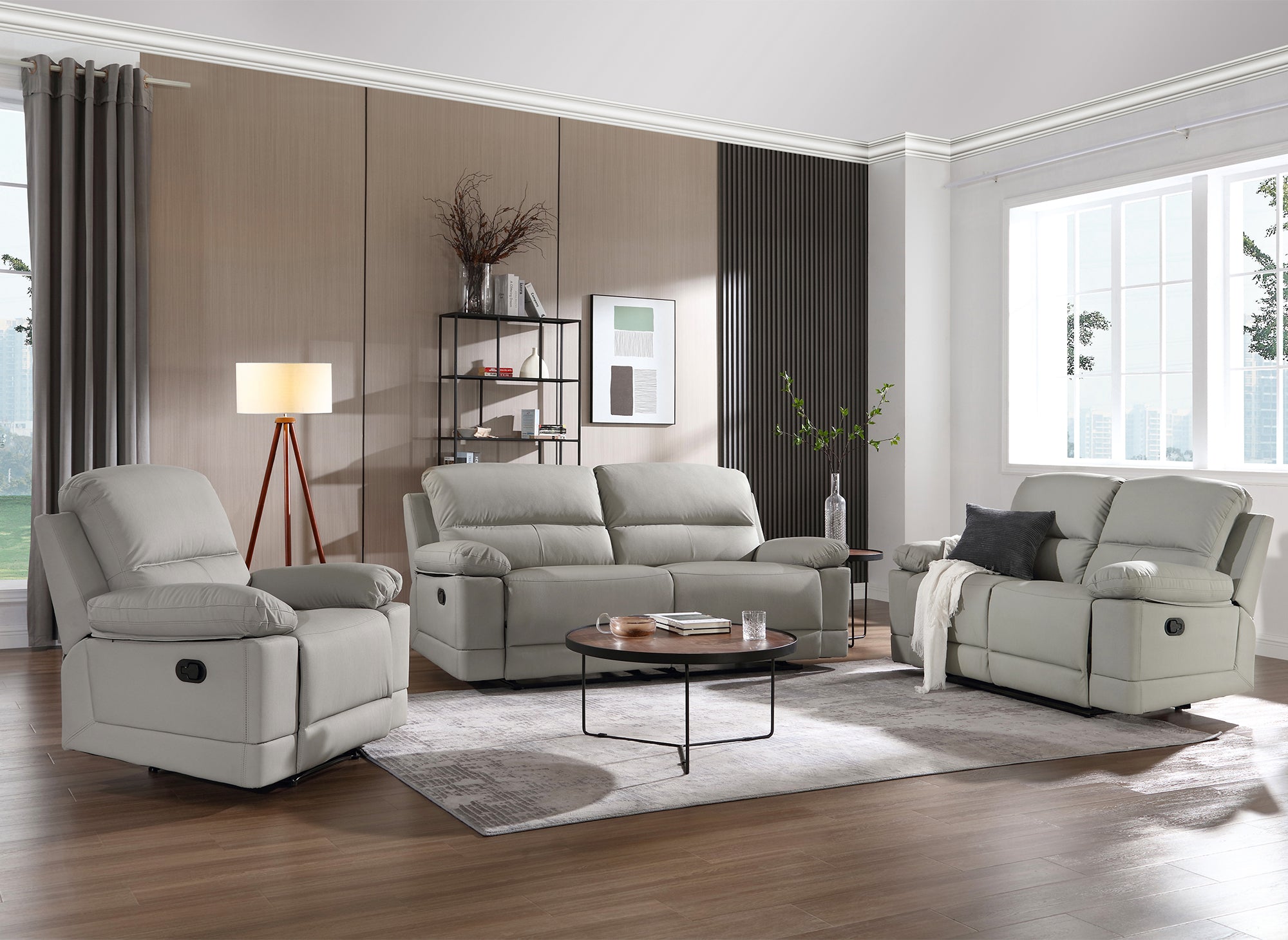 3-Sitzer-Relaxsofa mit manueller Bedienung in hellgrauem Kunstleder DANY