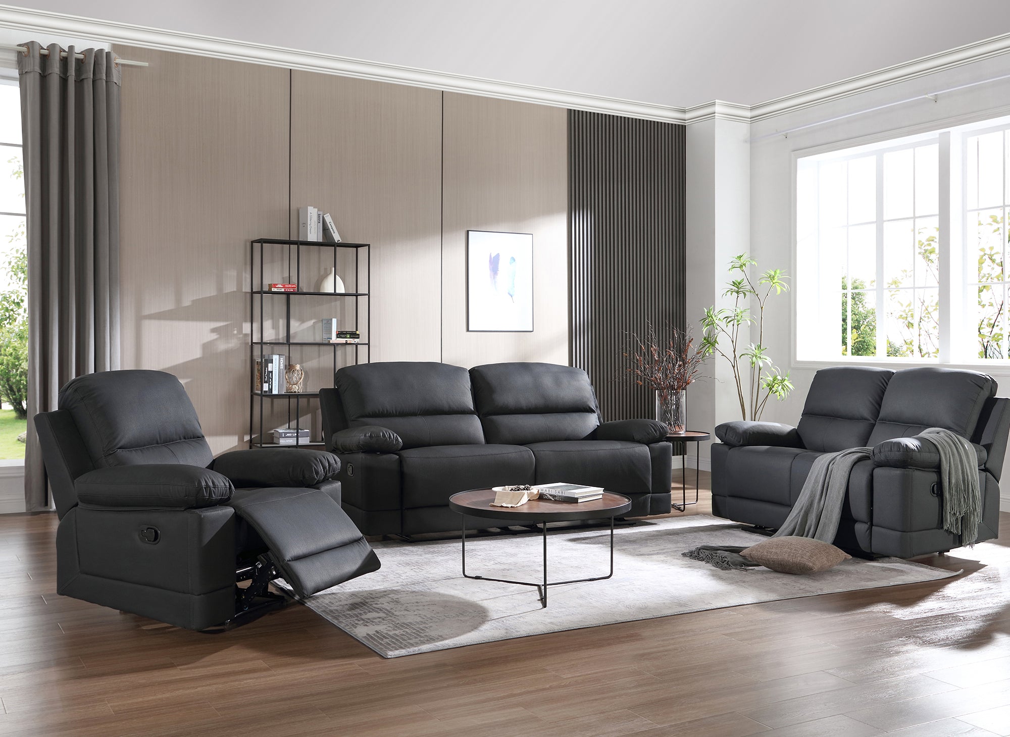 DANY 3-Sitzer-Relaxsofa mit manueller Steuerung aus schwarzem Kunstleder