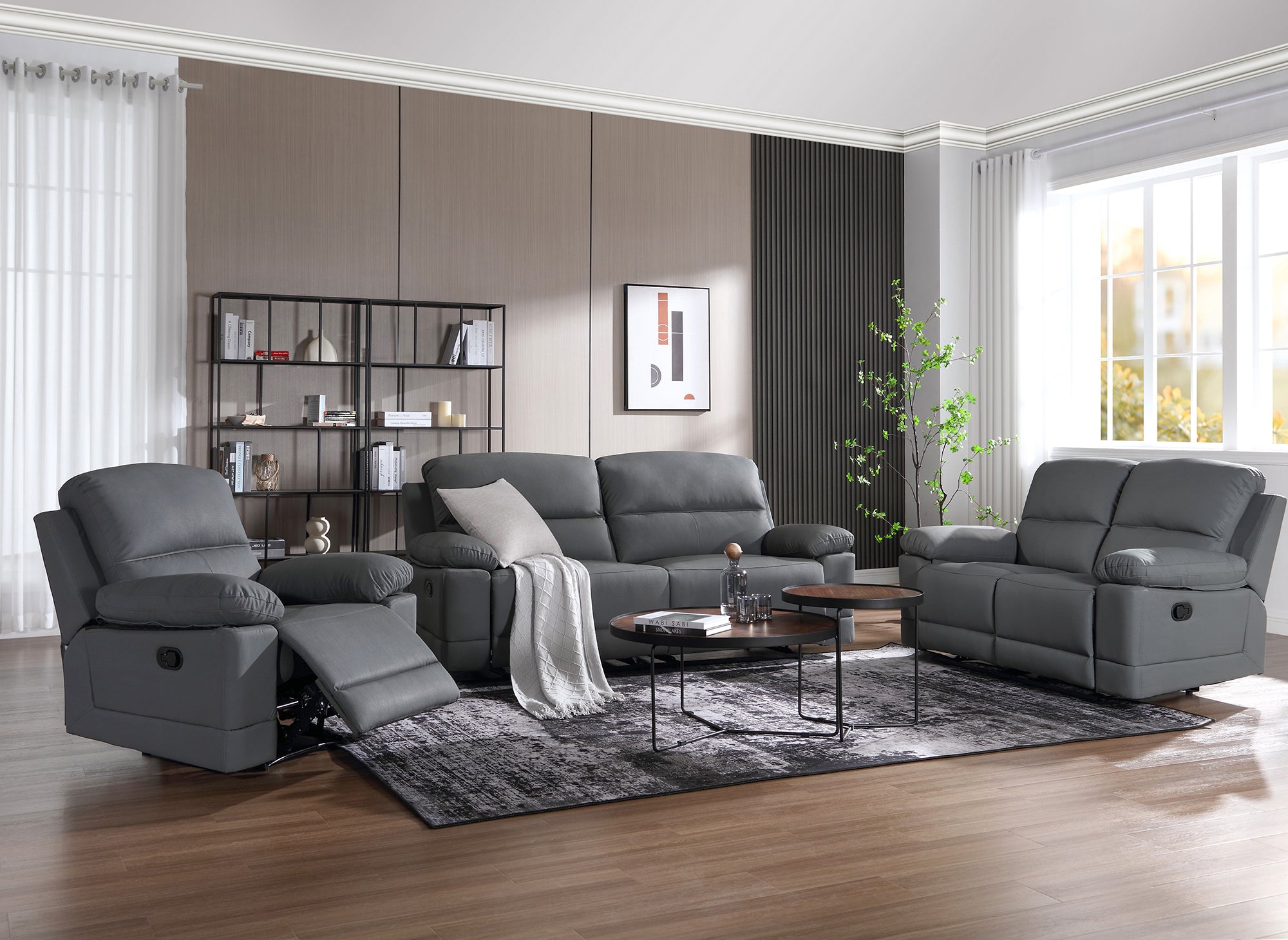 DANY 3-Sitzer-Relaxsofa mit manueller Steuerung aus dunkelgrauem Kunstleder