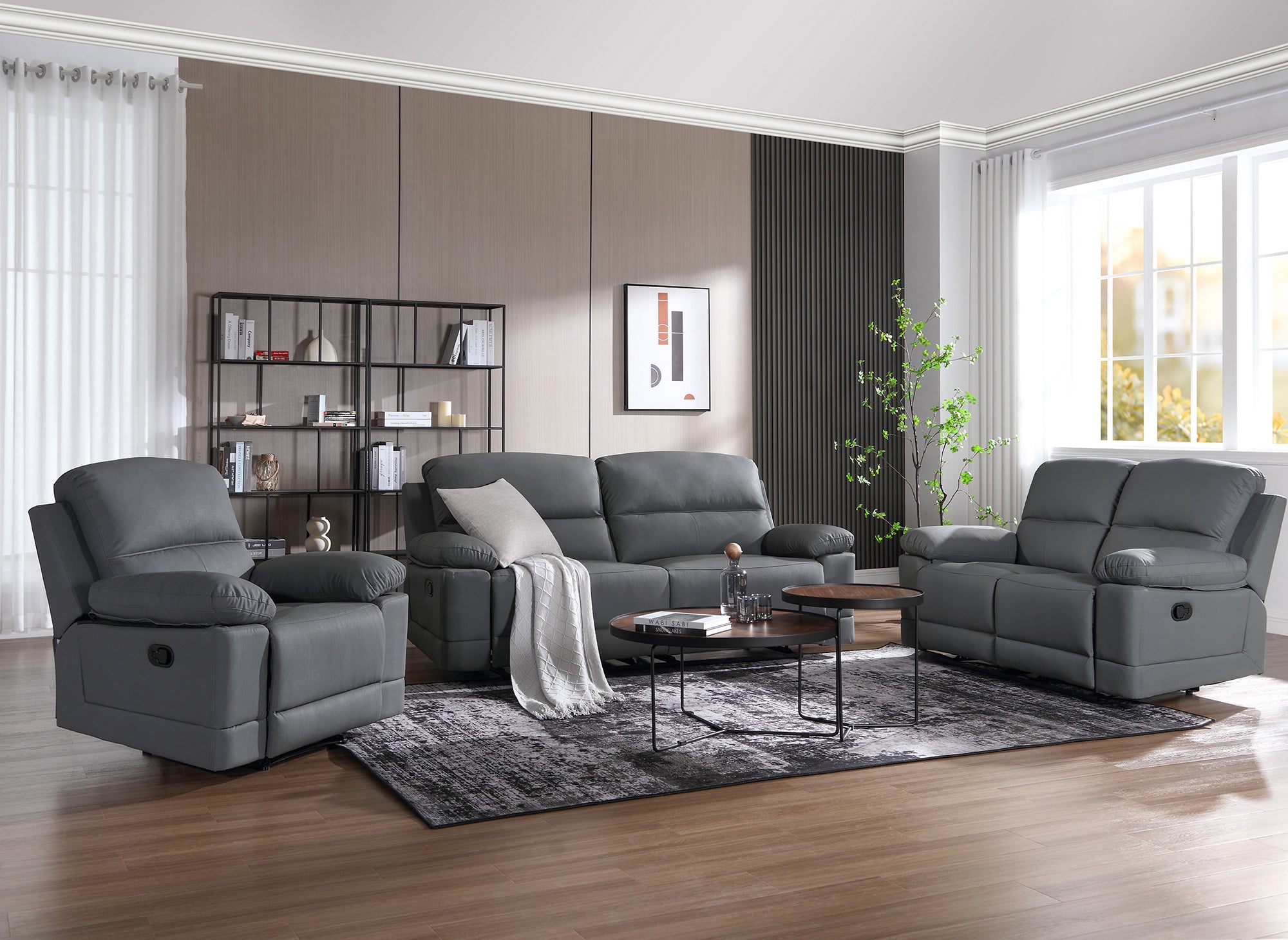 DANY 3-Sitzer-Relaxsofa mit manueller Steuerung aus dunkelgrauem Kunstleder
