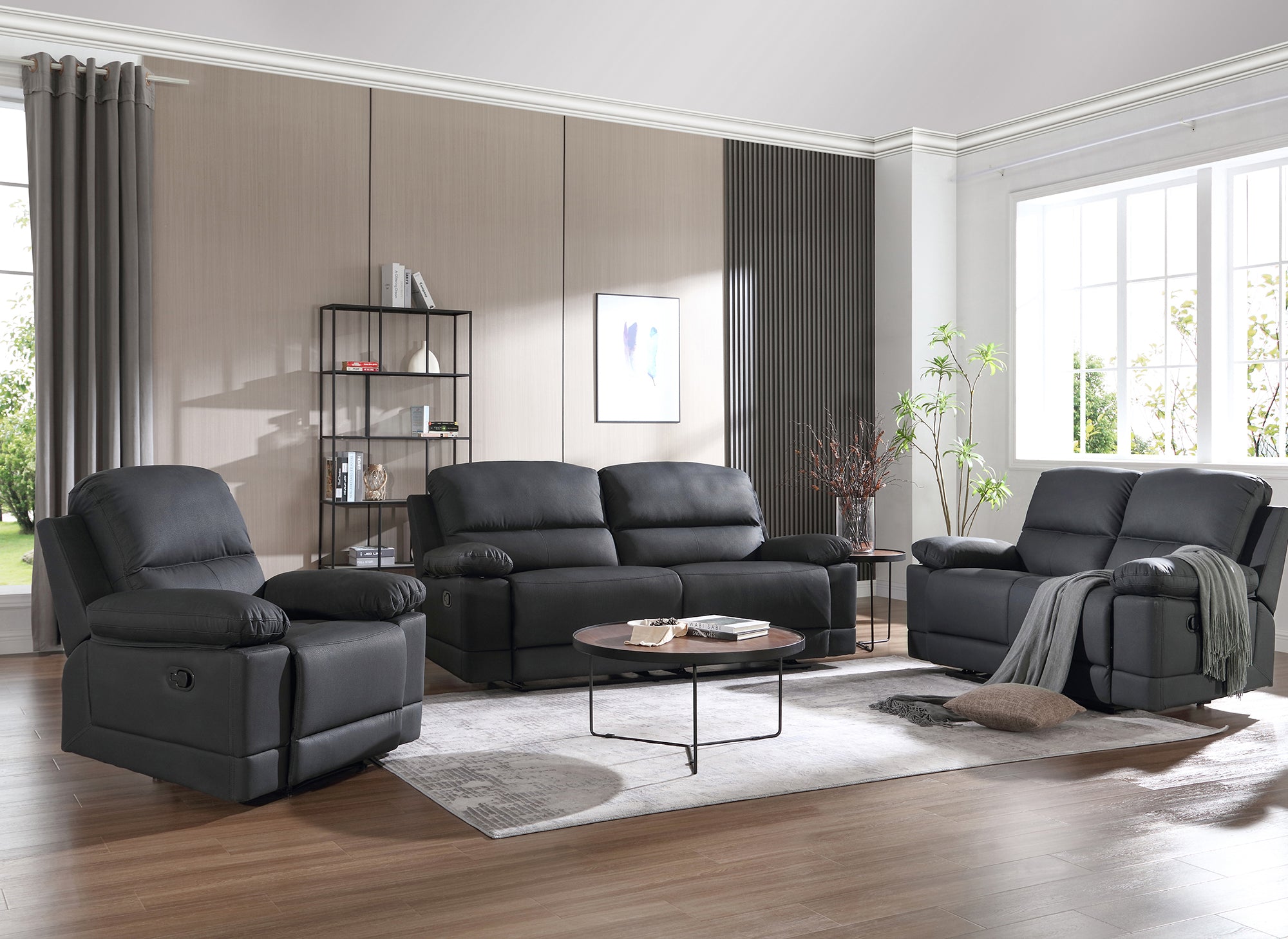 DANY 2-Sitzer-Relaxsofa mit manueller Steuerung aus schwarzem Kunstleder