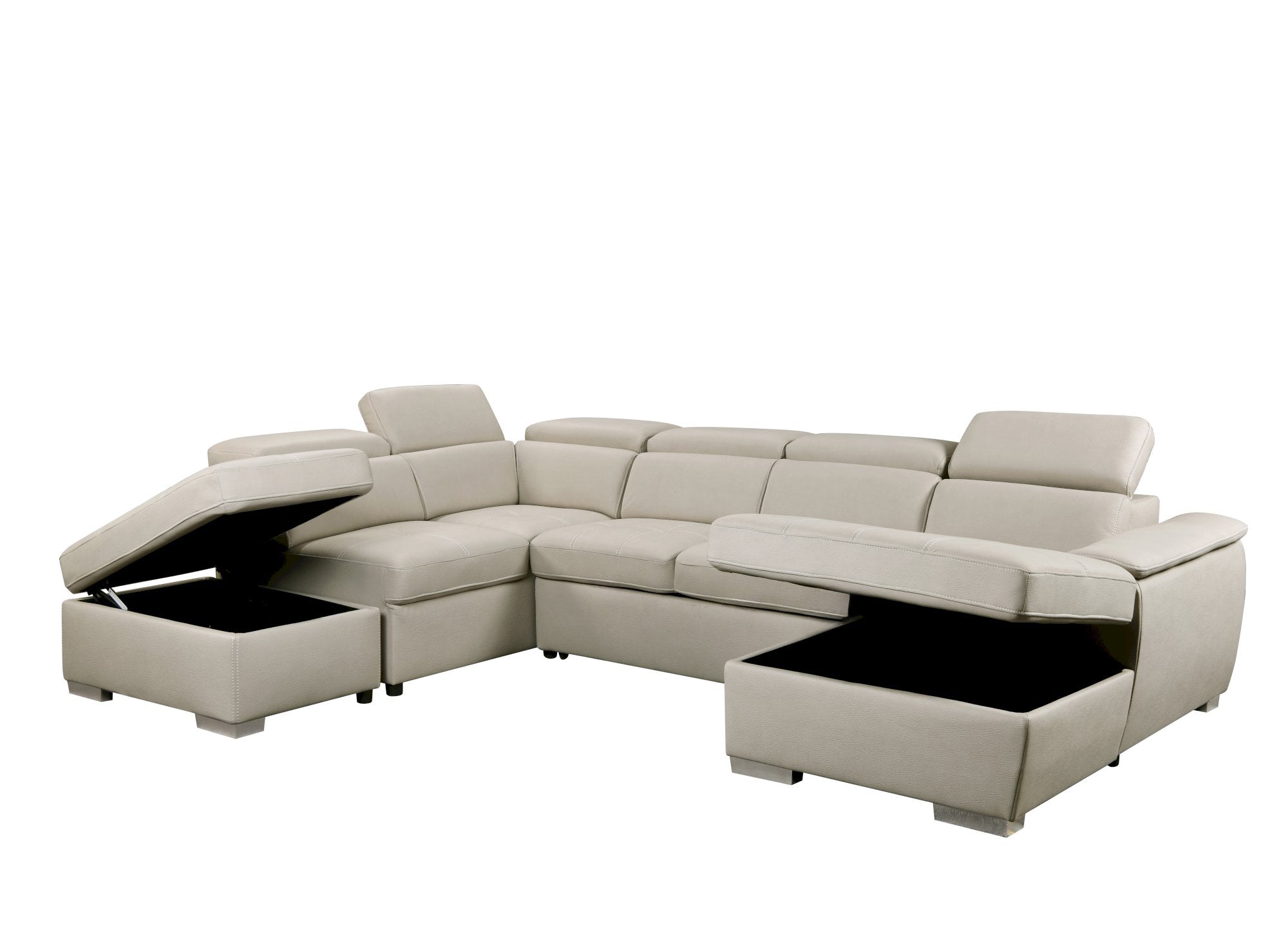 OLIVER Panoramasofa aus beigem Stoff mit Aufbewahrungsbox - rechtwinklig