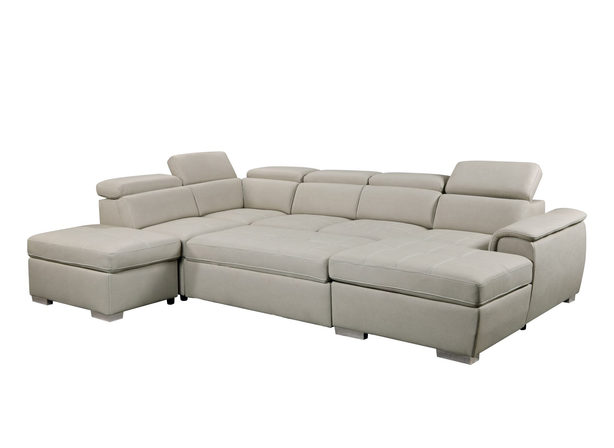 OLIVER Panoramasofa aus beigem Stoff mit Aufbewahrungsbox - rechtwinklig