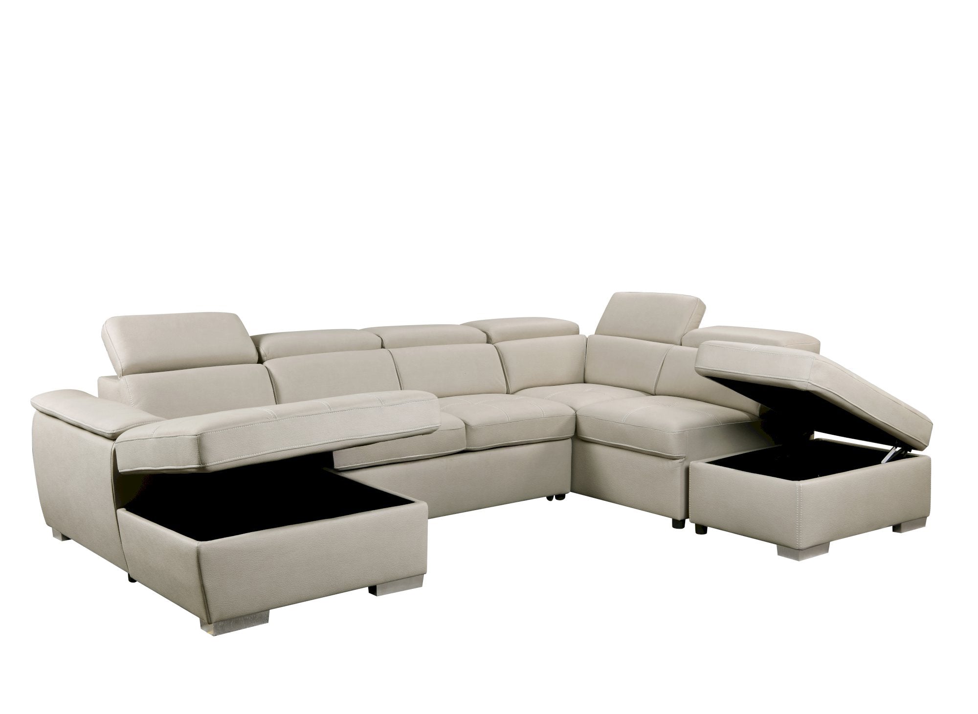 OLIVER Panorama-Sofa mit Aufbewahrungsbox aus beigem Stoff - Linke Ecke