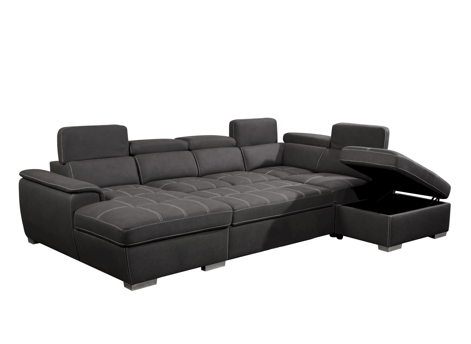 OLIVER Panorama-Sofa mit Aufbewahrungsbox aus grauem Stoff - Linke Ecke