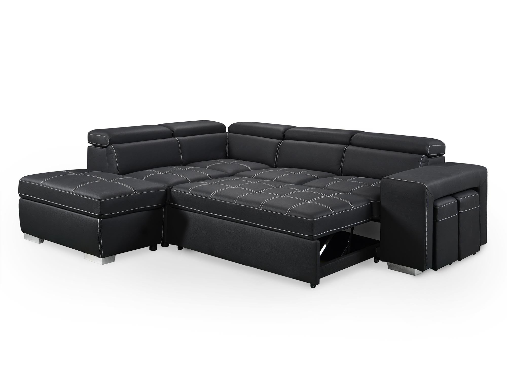 DAVON Ecksofa aus schwarzem Stoff, umwandelbar – linke Ecke