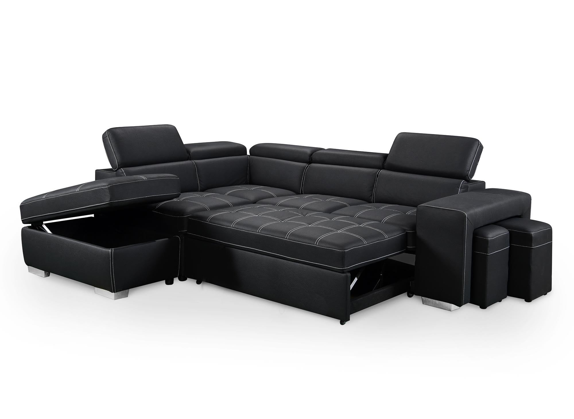 DAVON Ecksofa aus schwarzem Stoff, umwandelbar – linke Ecke