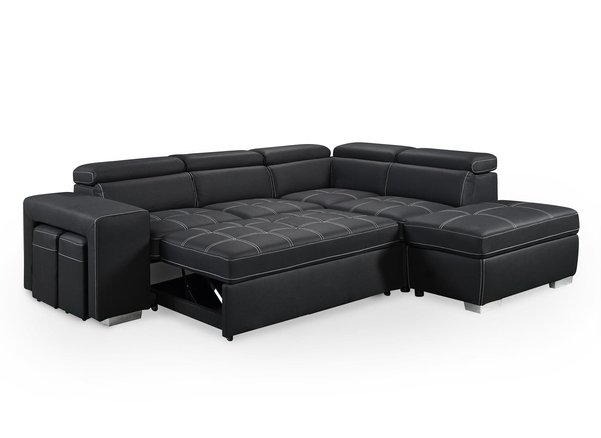 DAVON Ecksofa aus schwarzem Stoff, rechtwinklig