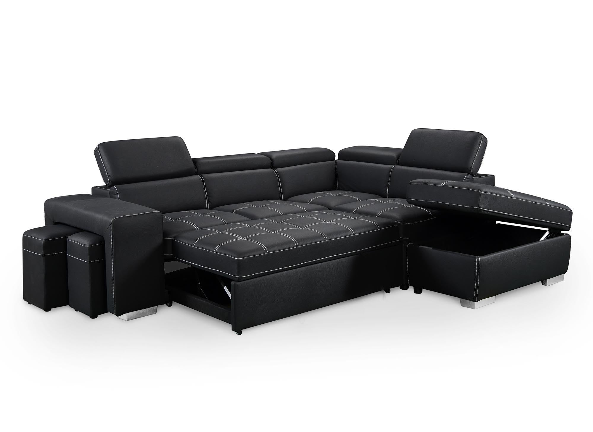 DAVON Ecksofa aus schwarzem Stoff, rechtwinklig