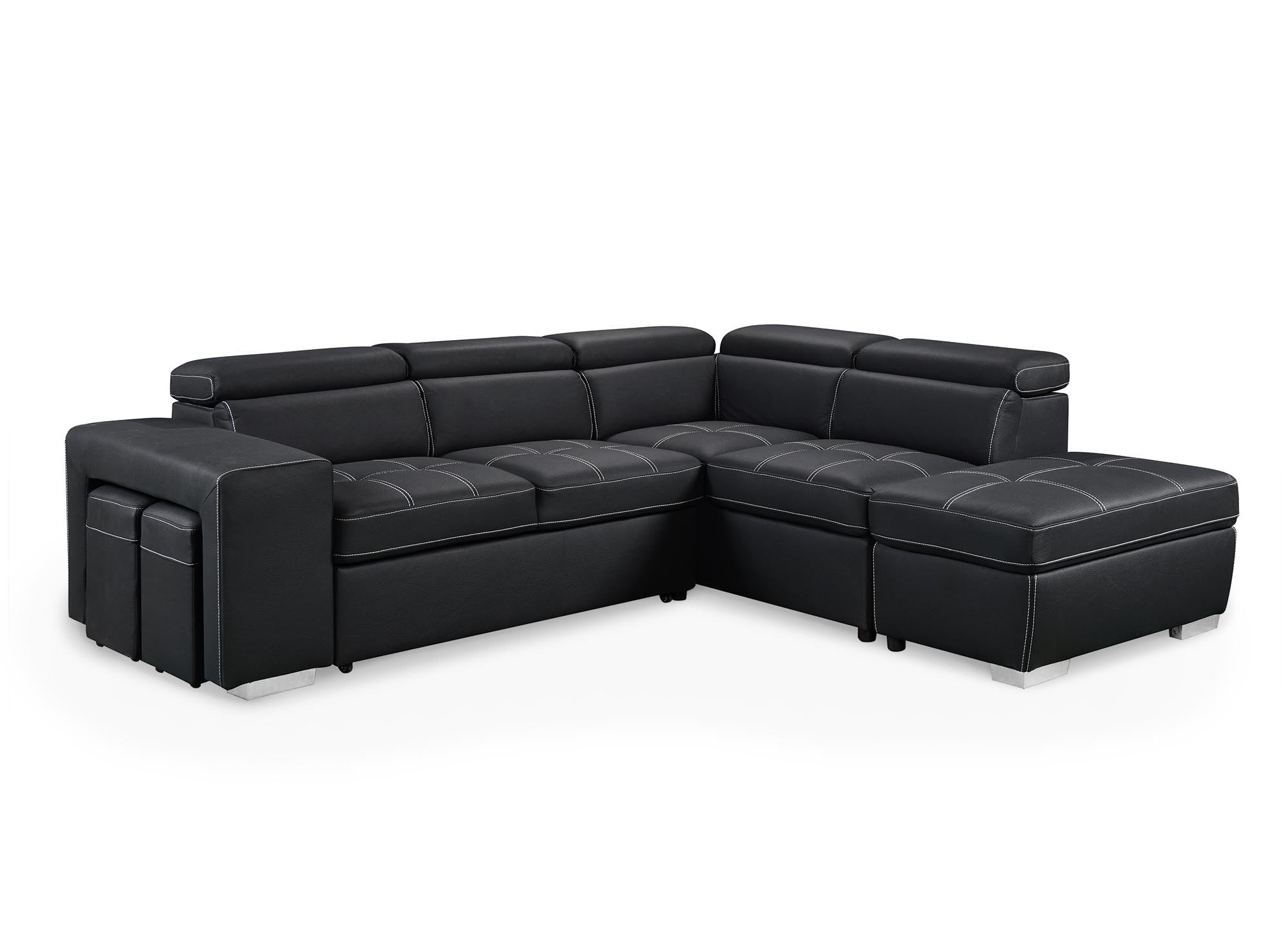 DAVON Ecksofa aus schwarzem Stoff, rechtwinklig