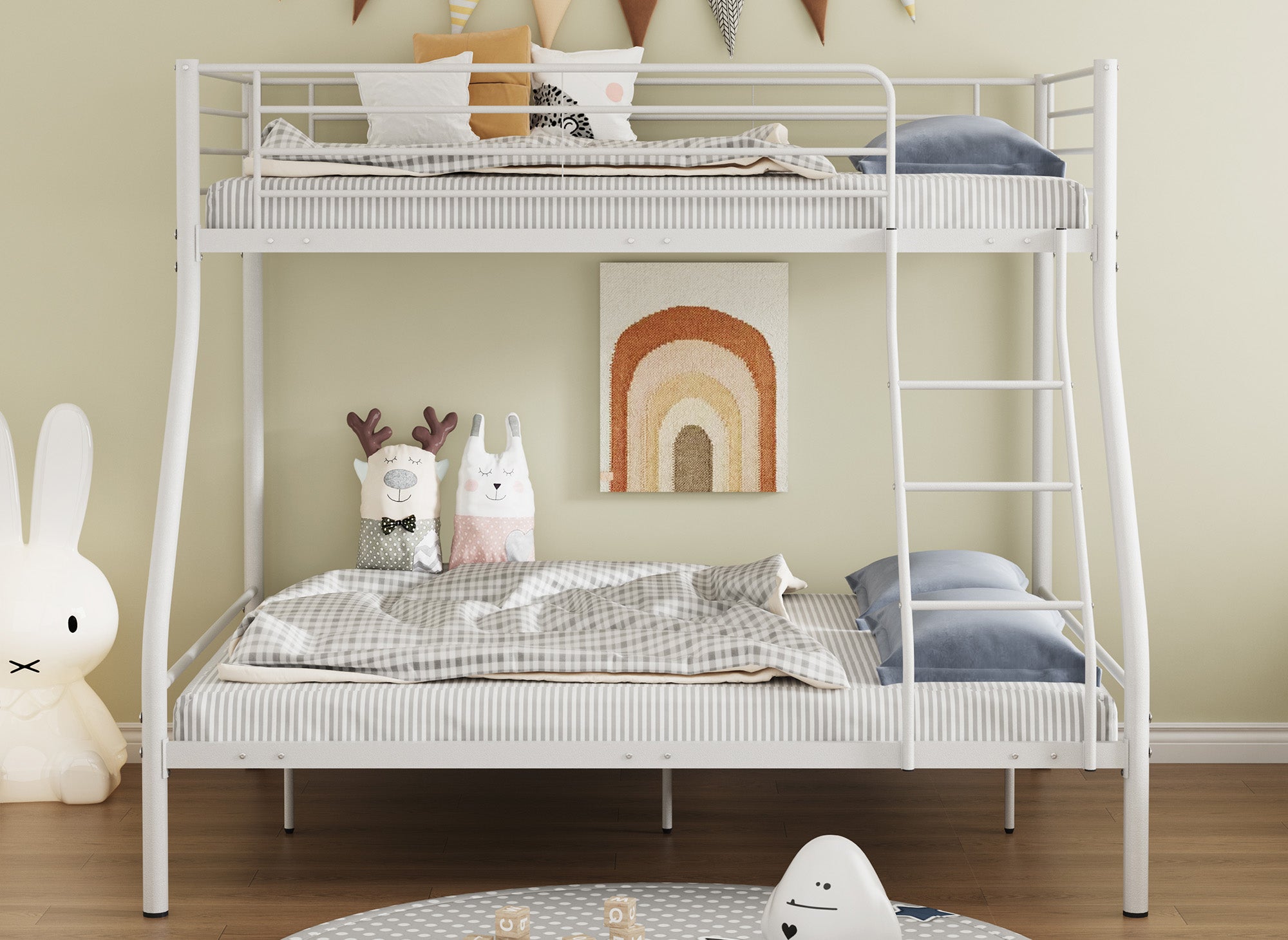 Weißes Metall-Etagenbett 90 x 190 cm und 140 x 190 cm TRINITY