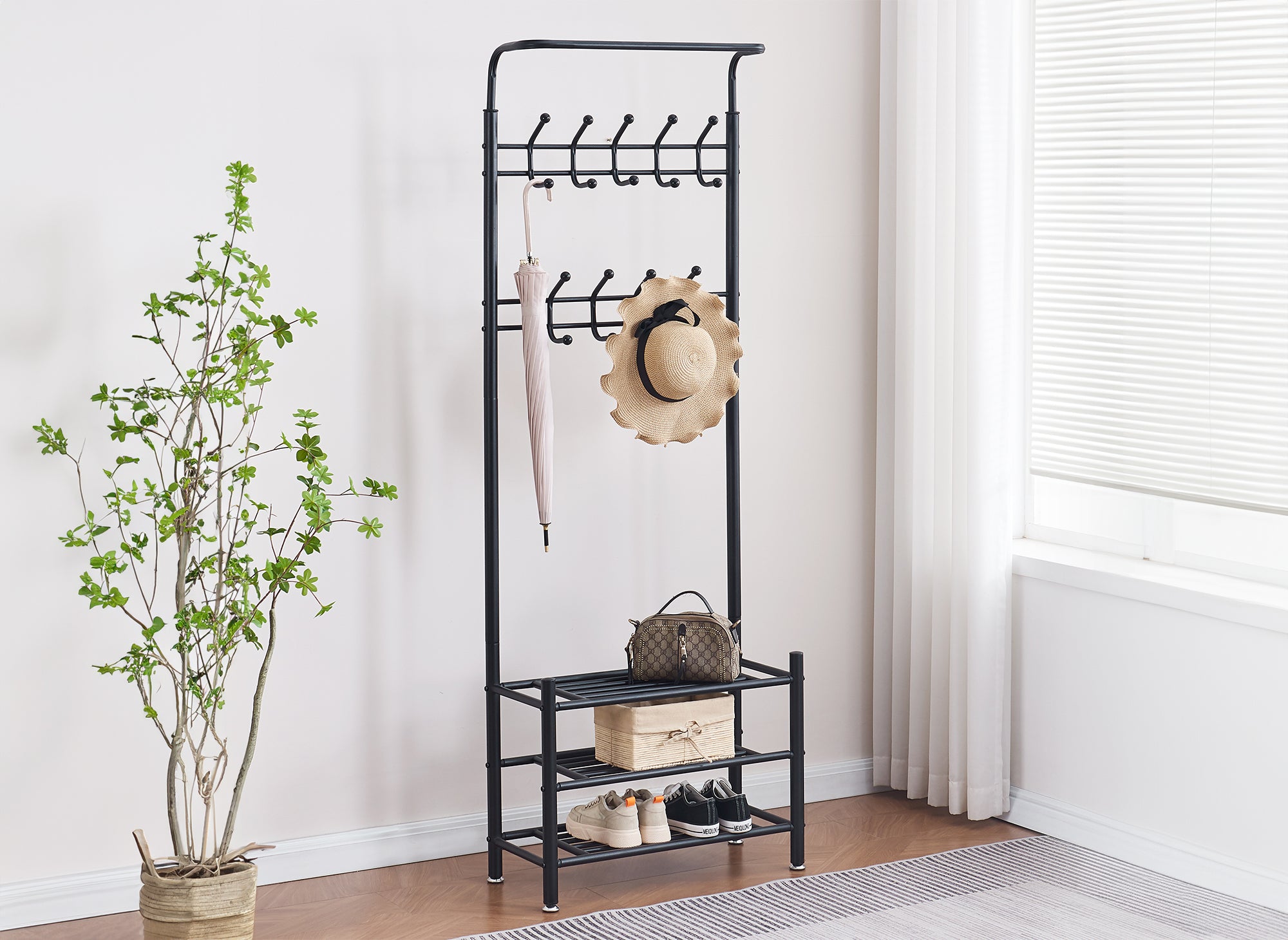 ROMAN Eingangsschrank mit 3 Regalen aus schwarzem Metall