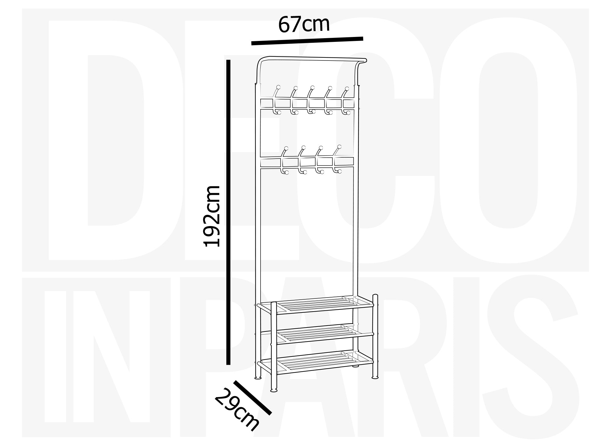 ROMAN Eingangsschrank mit 3 Regalen aus schwarzem Metall