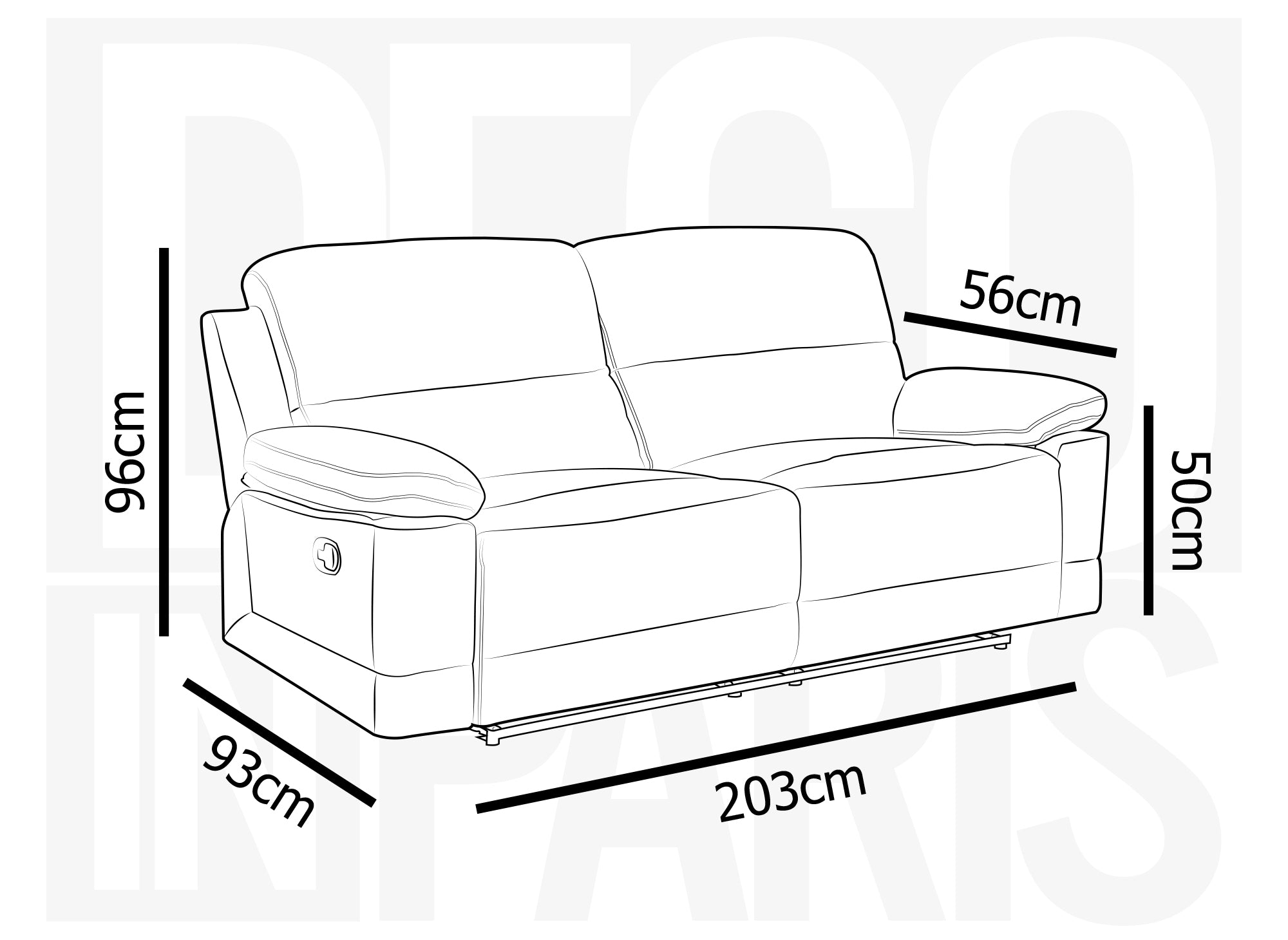 DANY 3-Sitzer-Relaxsofa mit manueller Steuerung aus schwarzem Kunstleder